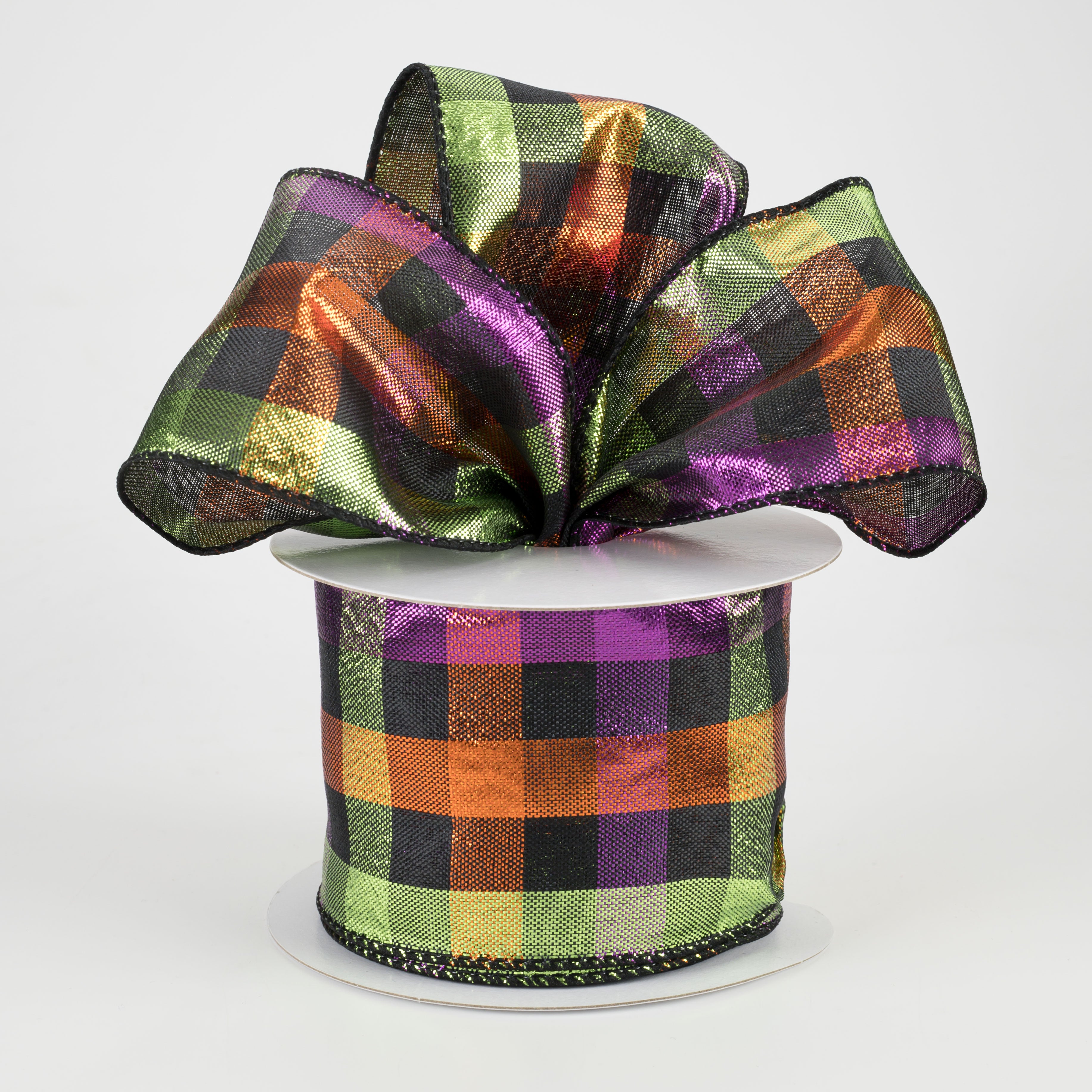 2.5" Metallic Halloween Square Check Ribbon (10 Yards) Lifestyle Photo