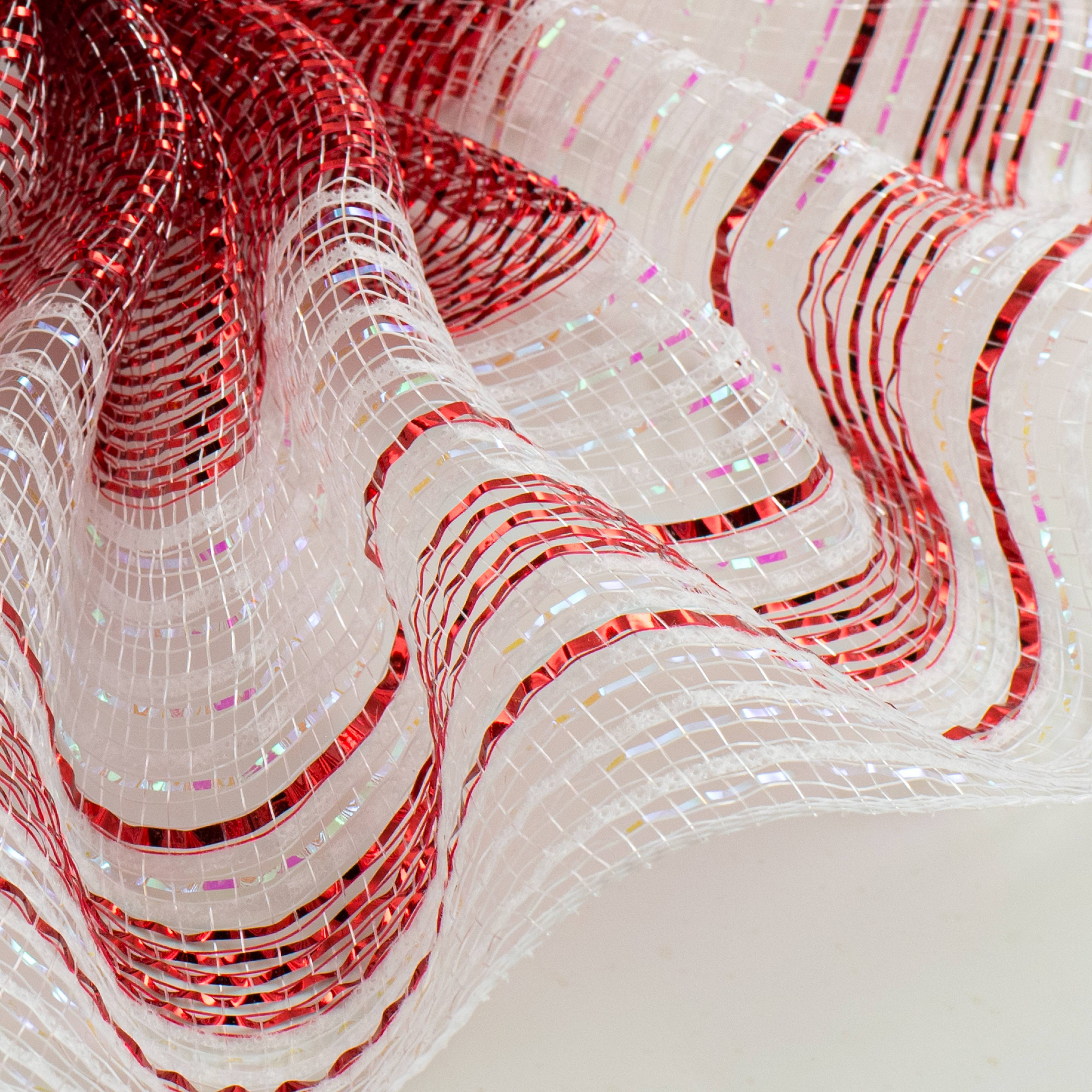 10" Metallic & Iridescent Peppermint Stripe Mesh: Red & White Lifestyle Photo