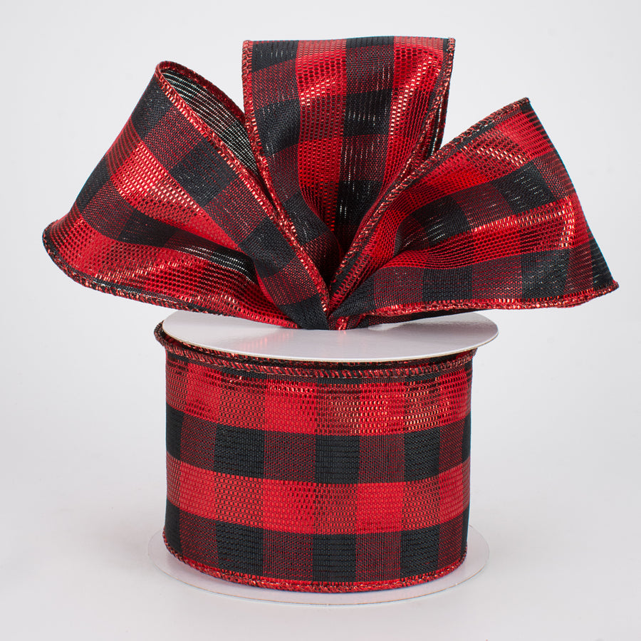2.5" Metallic Lamé Gingham Check Ribbon: Red & Black (10 Yards) Lifestyle Photo