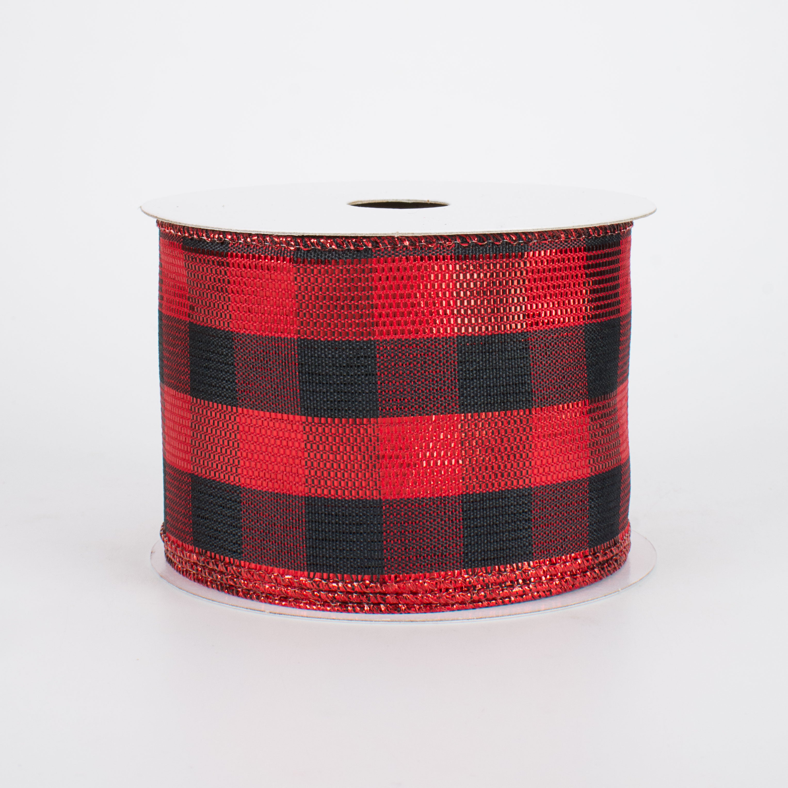 2.5" Metallic Lamé Gingham Check Ribbon: Red & Black (10 Yards)