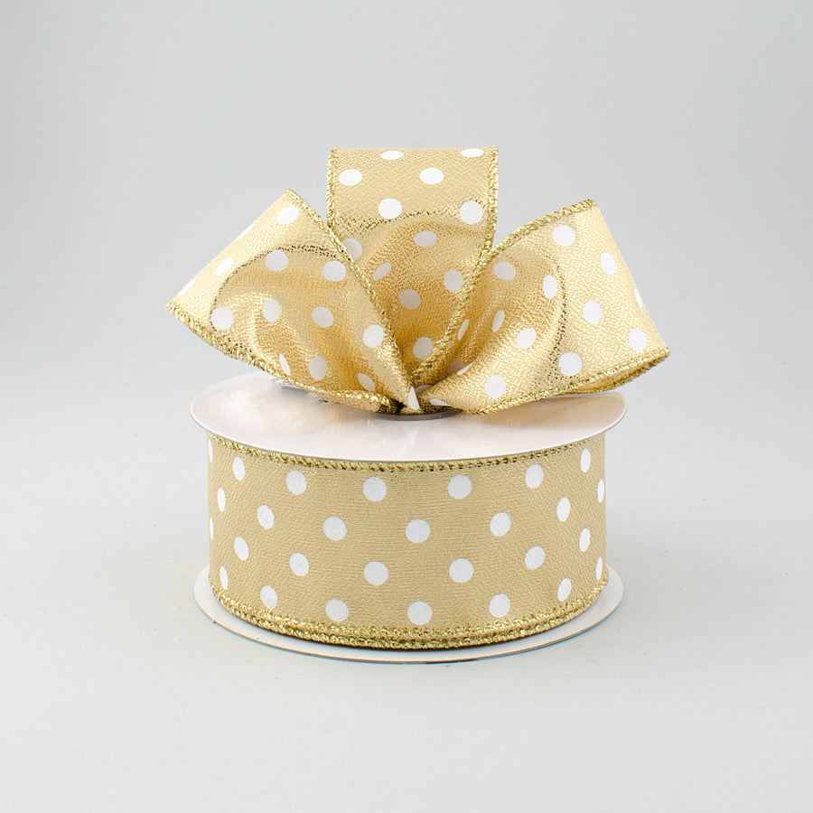 1.5" Metallic Lamé Small Polka Dot Ribbon: Gold & White (10 Yards) Lifestyle Photo