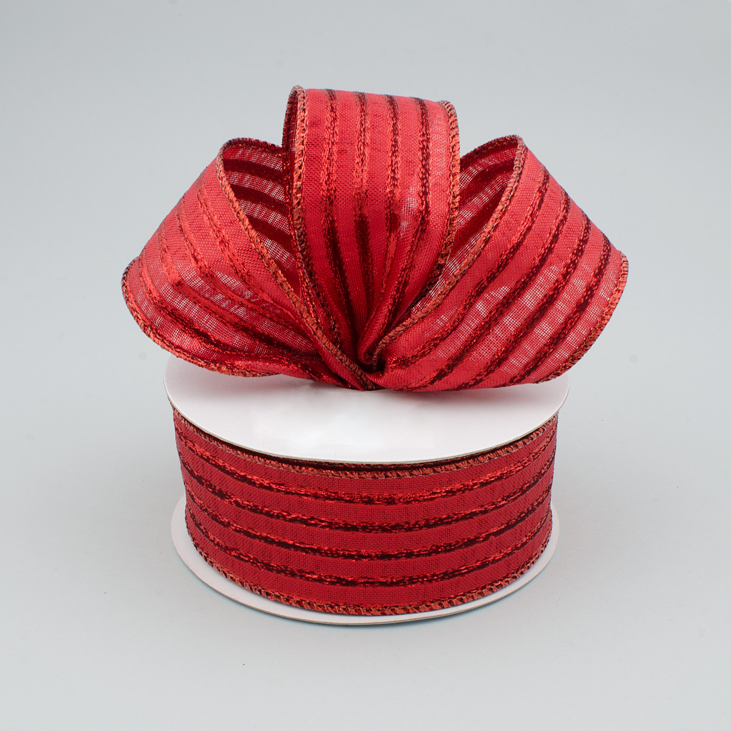 1.5" Metallic Lamé Stripe Ribbon: Red (10 Yards) Lifestyle Photo