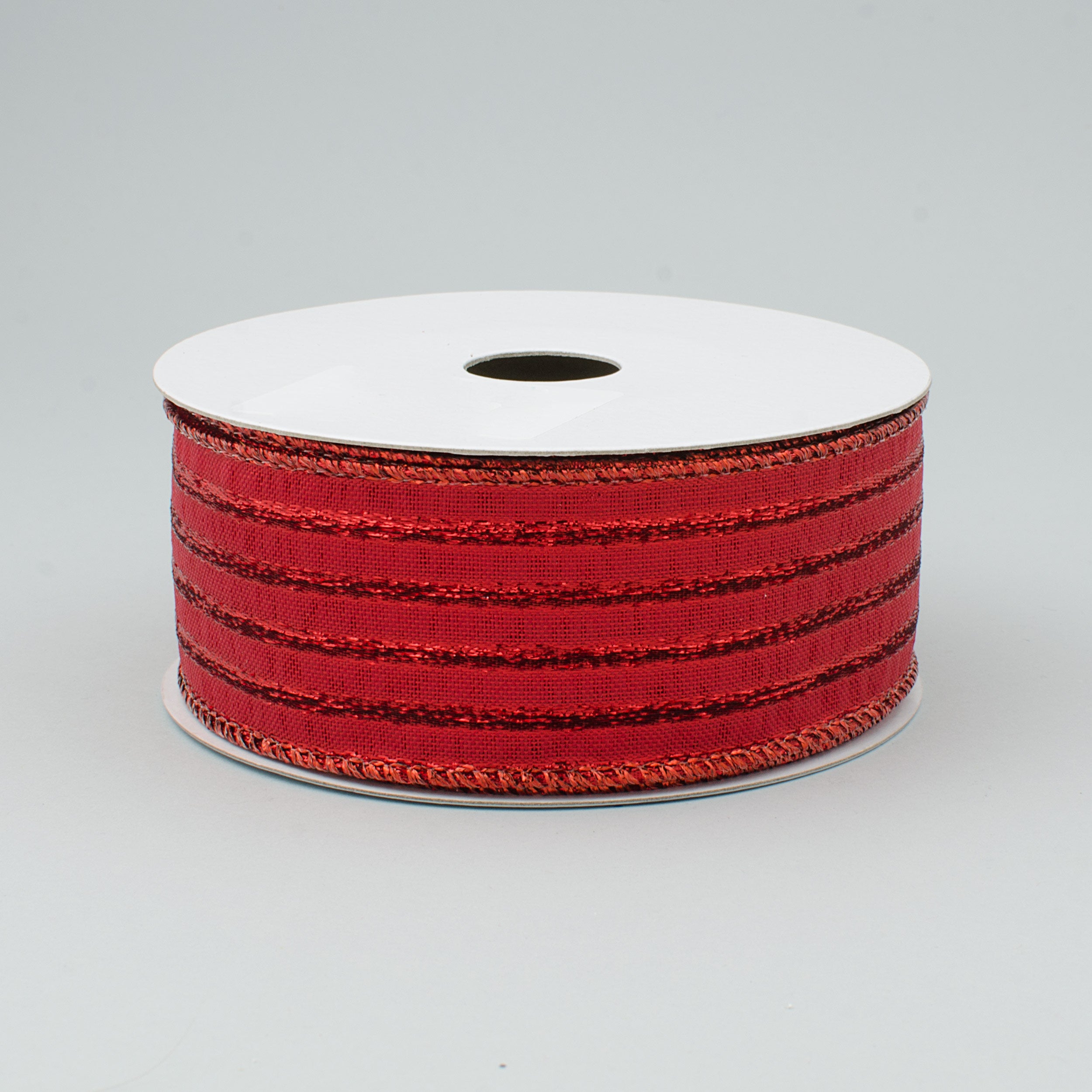 1.5" Metallic Lamé Stripe Ribbon: Red (10 Yards)