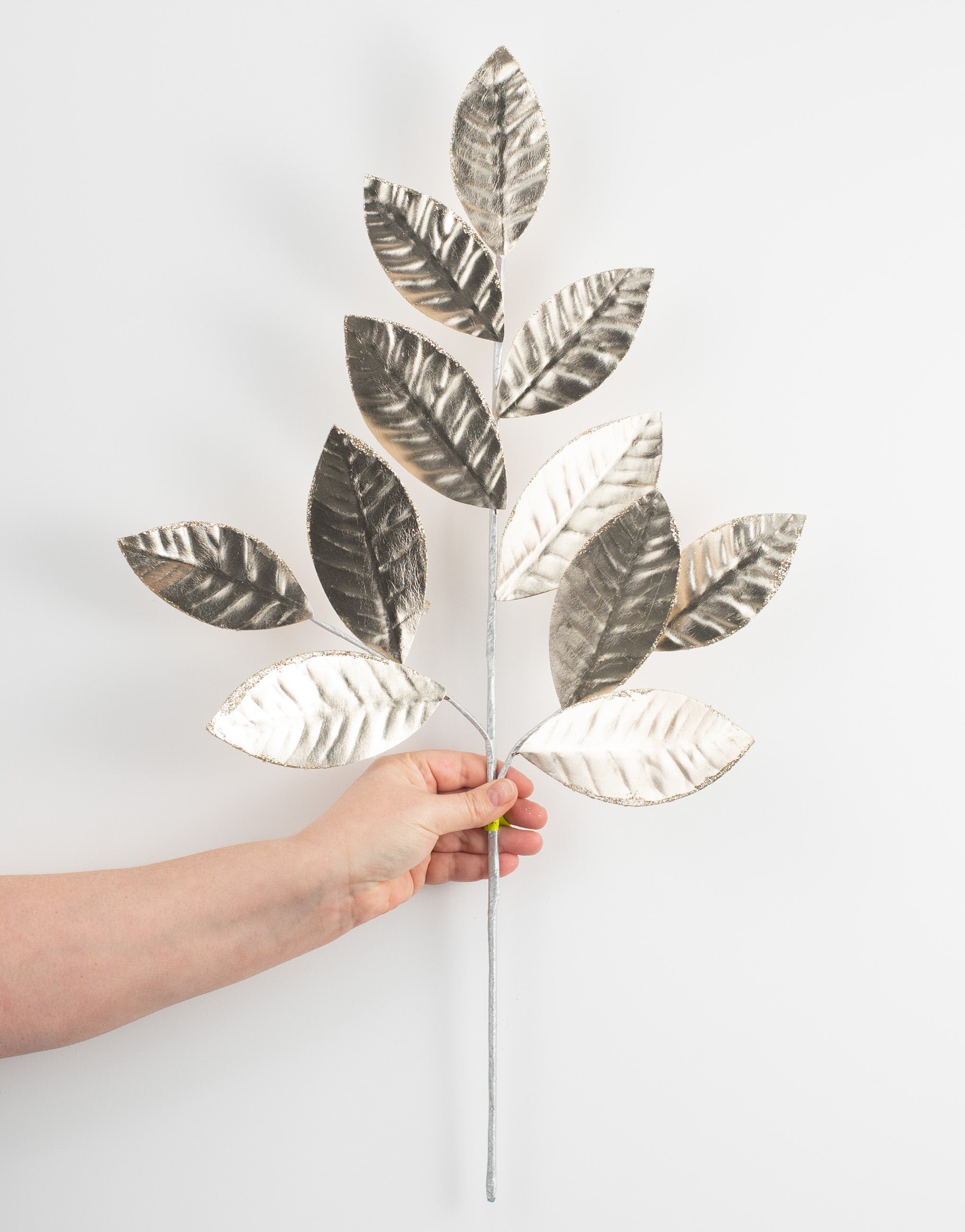 25" Metallic Magnolia Leaves Spray: Champagne detail photo 3