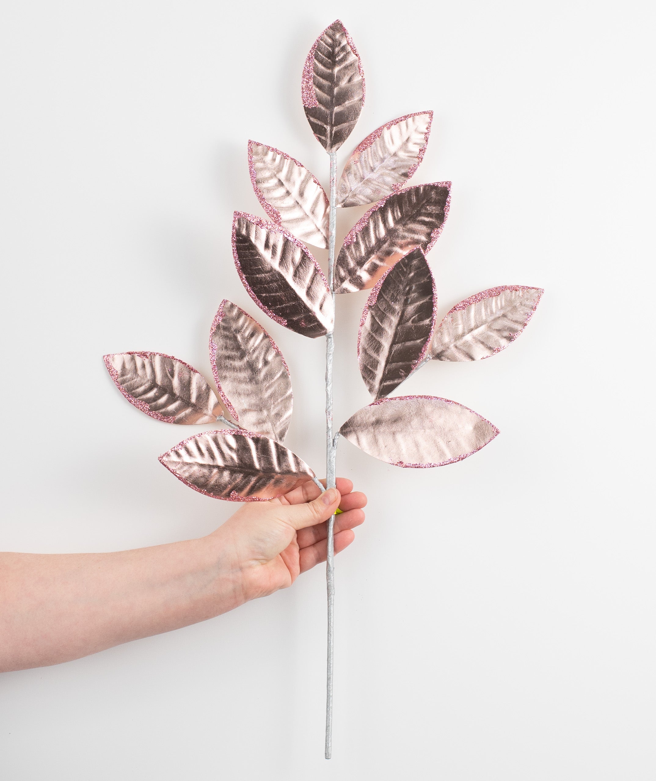 25" Metallic Magnolia Leaves Spray: Rose Gold detail photo 3