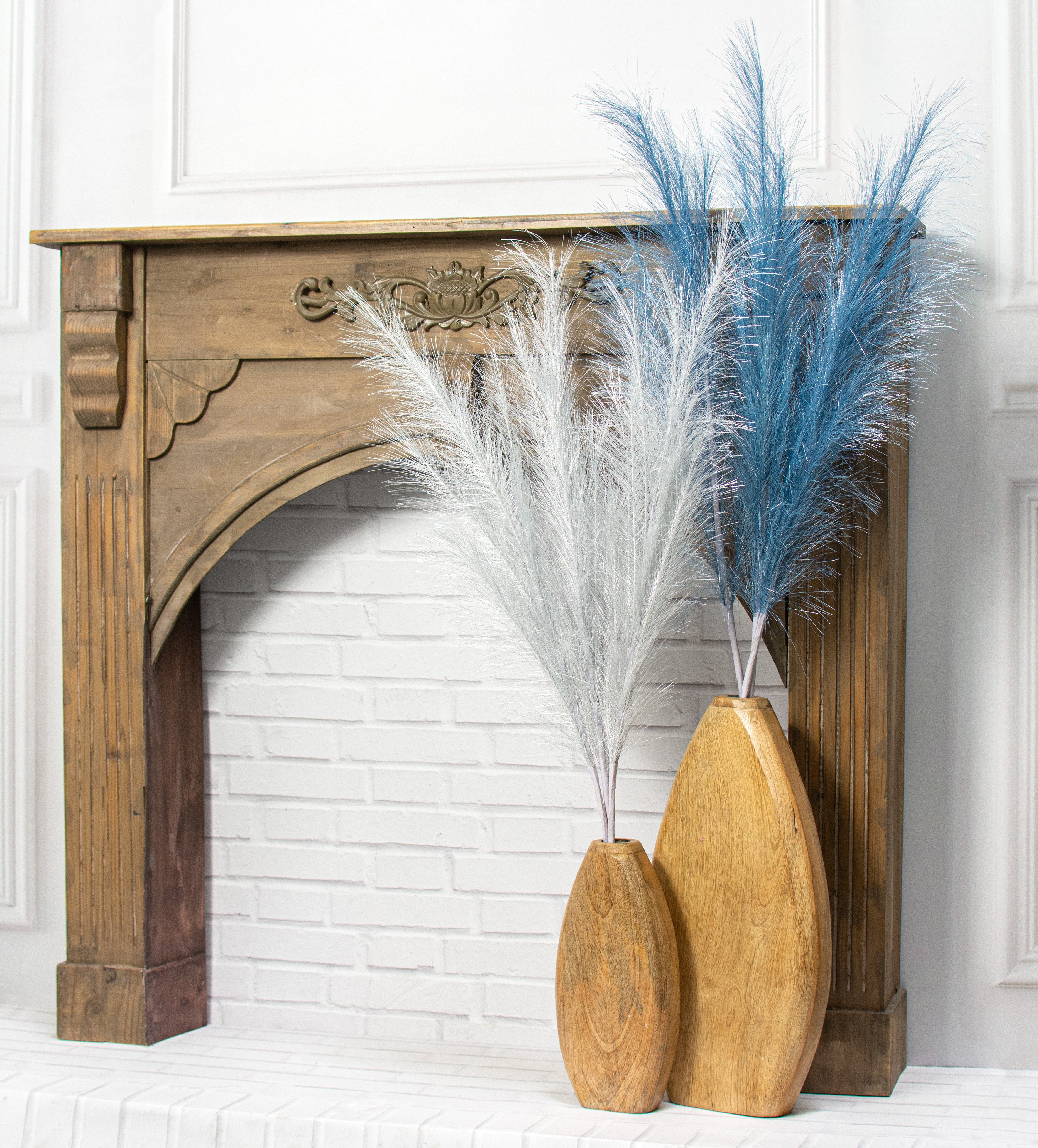 38" Metallic Pampas Grass Spray: Silver detail photo 3