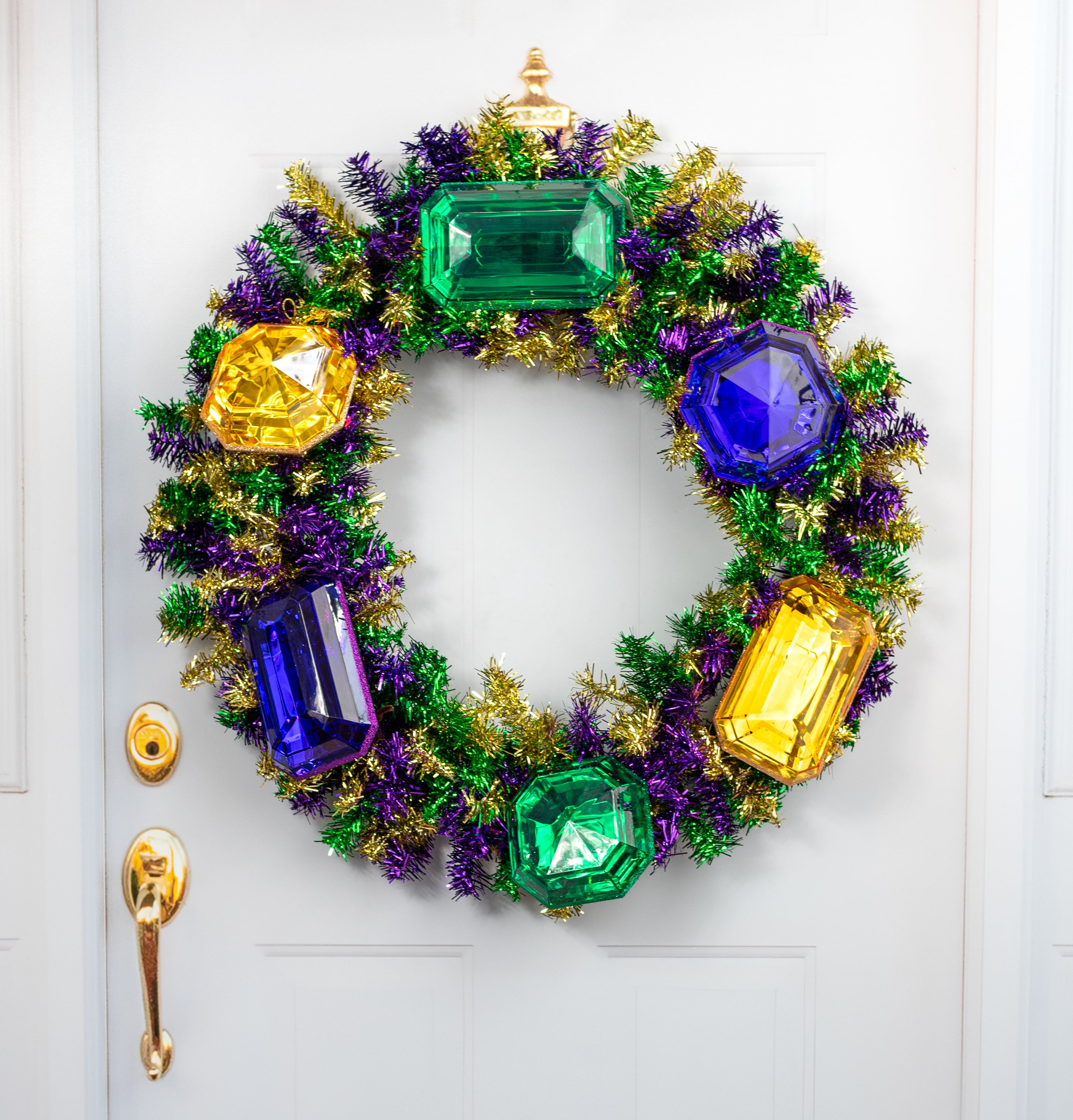 30" Metallic Pine Wreath: Mardi Gras Lifestyle Photo