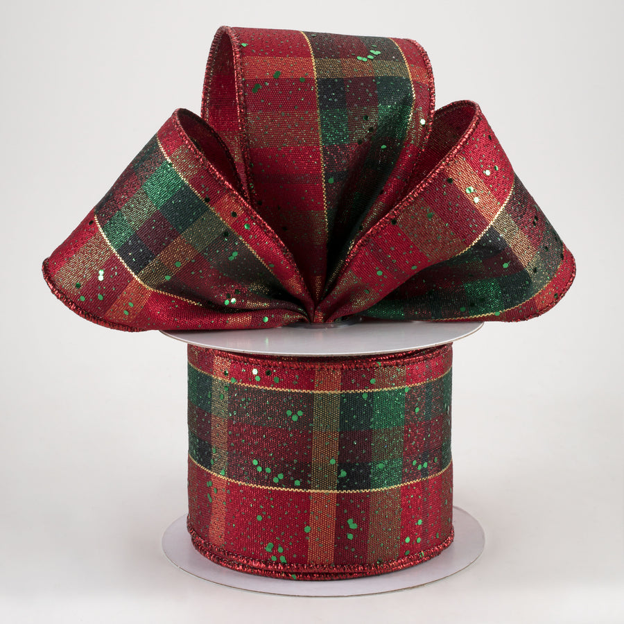 2.5" Metallic Plaid Hex Glitter Ribbon: Red, Black, Emerald, Gold (10 Yards) Lifestyle Photo