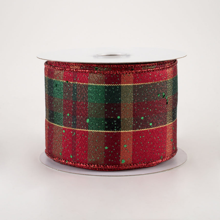 2.5" Metallic Plaid Hex Glitter Ribbon: Red, Black, Emerald, Gold (10 Yards)