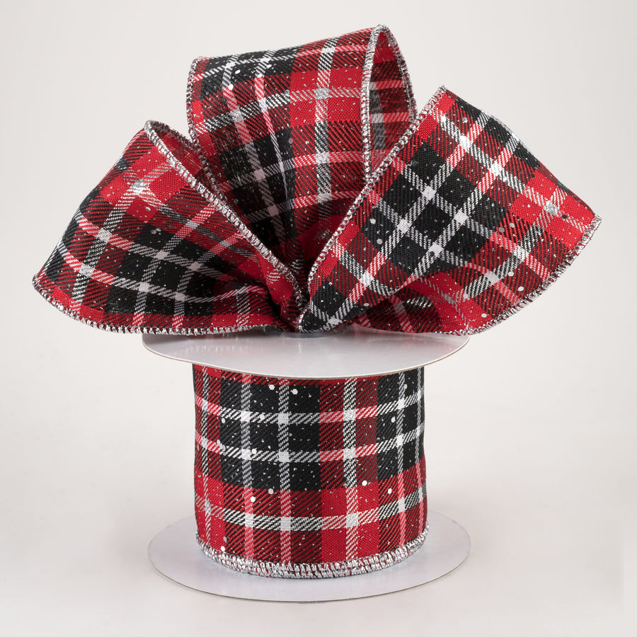 2.5" Metallic Plaid Hex Glitter Ribbon: Red, Black, White, Silver (10 Yards) Lifestyle Photo