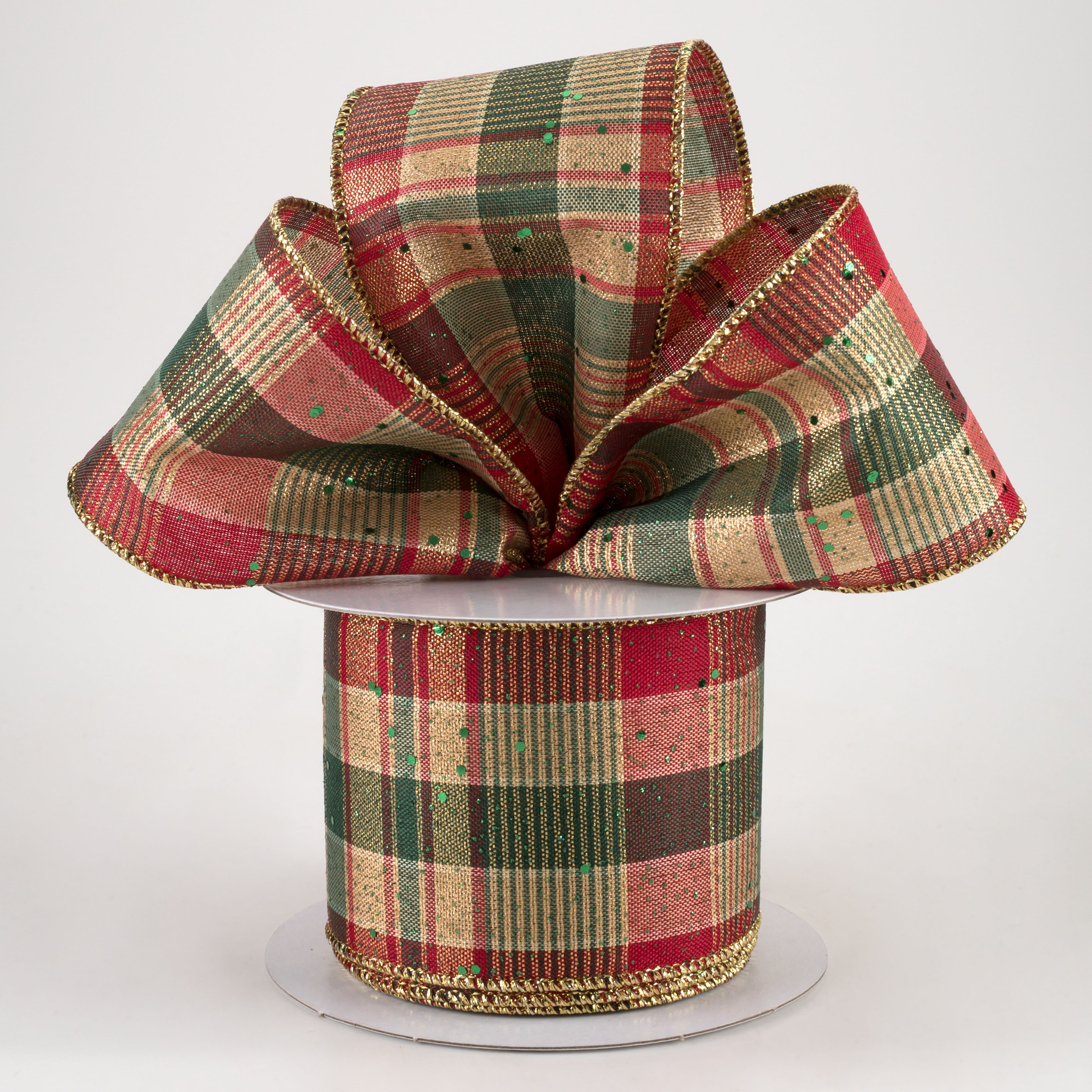 2.5" Metallic Plaid Hex Glitter Ribbon: Red, Gold, White, Emerald (10 Yards) Lifestyle Photo