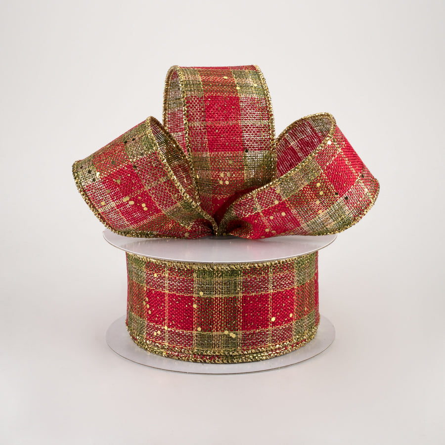 1.5" Metallic Plaid Hex Glitter Ribbon: Red, Moss, Gold (10 Yards) Lifestyle Photo
