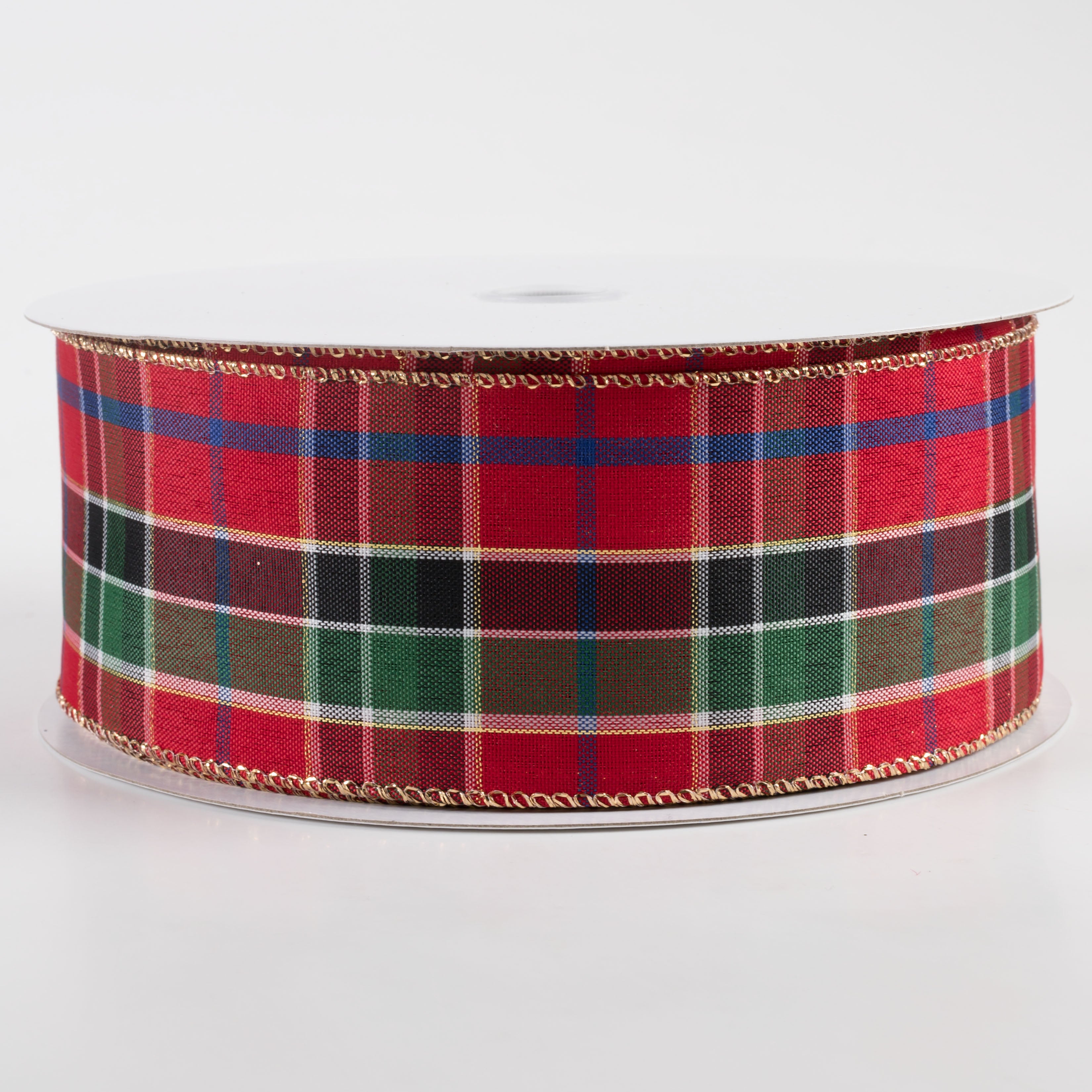 2.5" Metallic Plaid Ribbon: Red, Blue, Green, Gold (50 Yards)