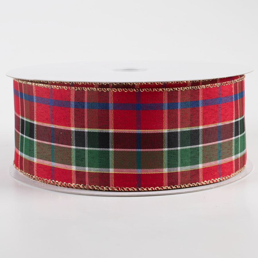 2.5" Metallic Plaid Ribbon: Red, Blue, Green, Gold (50 Yards)