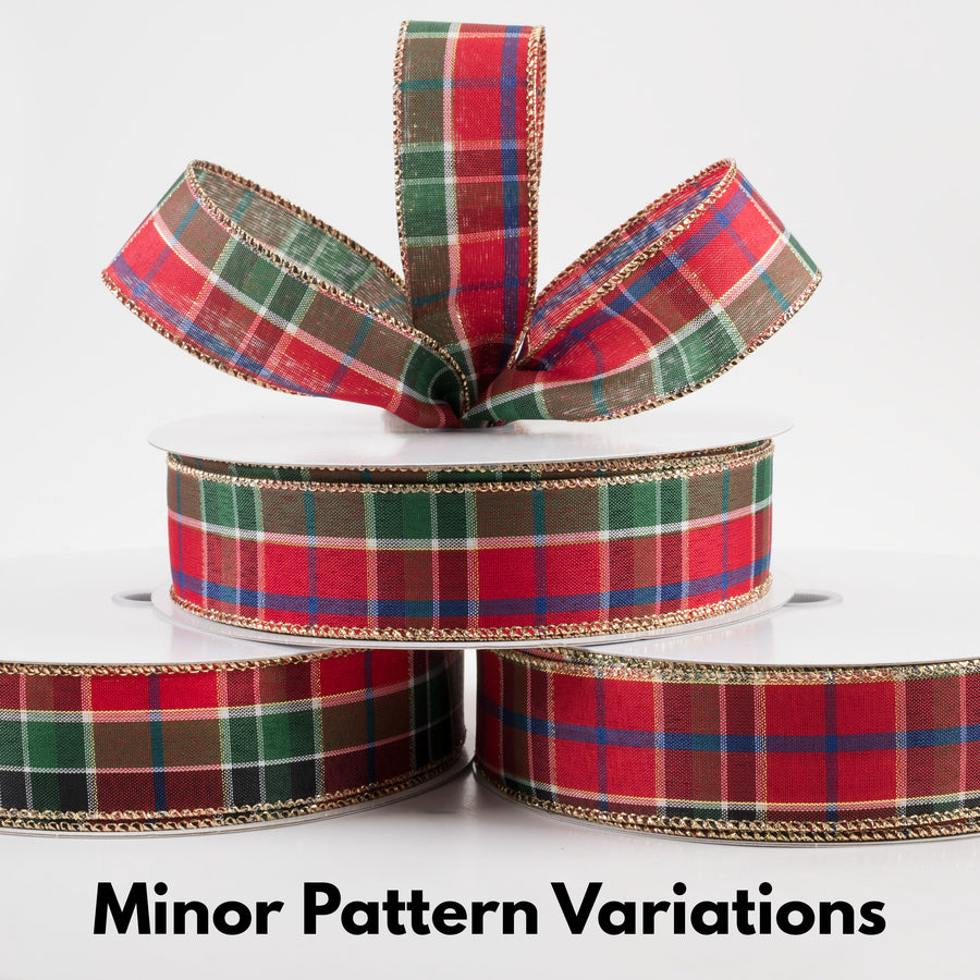 1.5" Metallic Plaid Ribbon: Red, Blue, Green, Gold (50 Yards) Lifestyle Photo