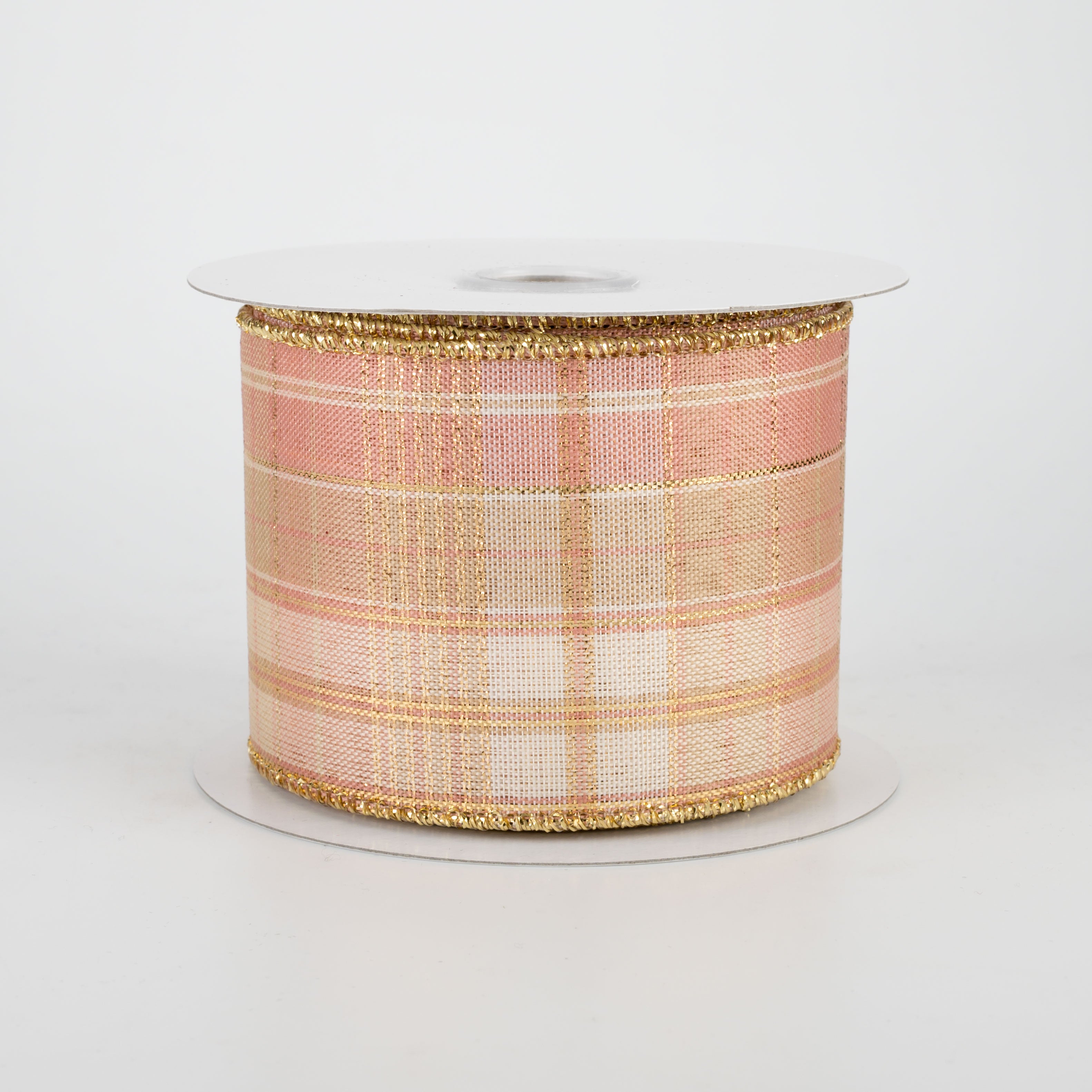 2.5" Metallic Plaid Ribbon: Rose Gold & Ivory (10 Yards)