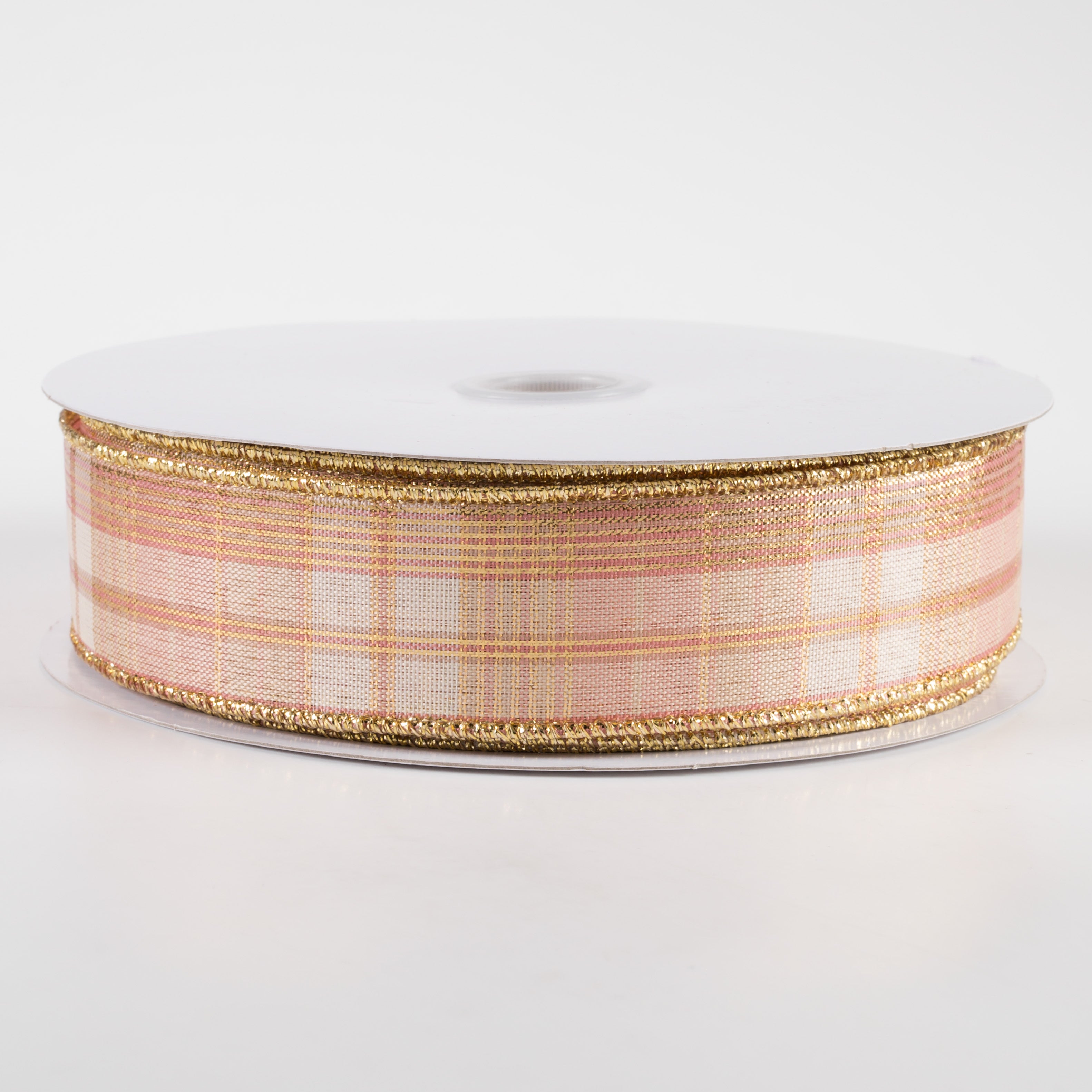 1.5" Metallic Plaid Ribbon: Rose Gold & Ivory (50 Yards) Item Number: 878-09-243