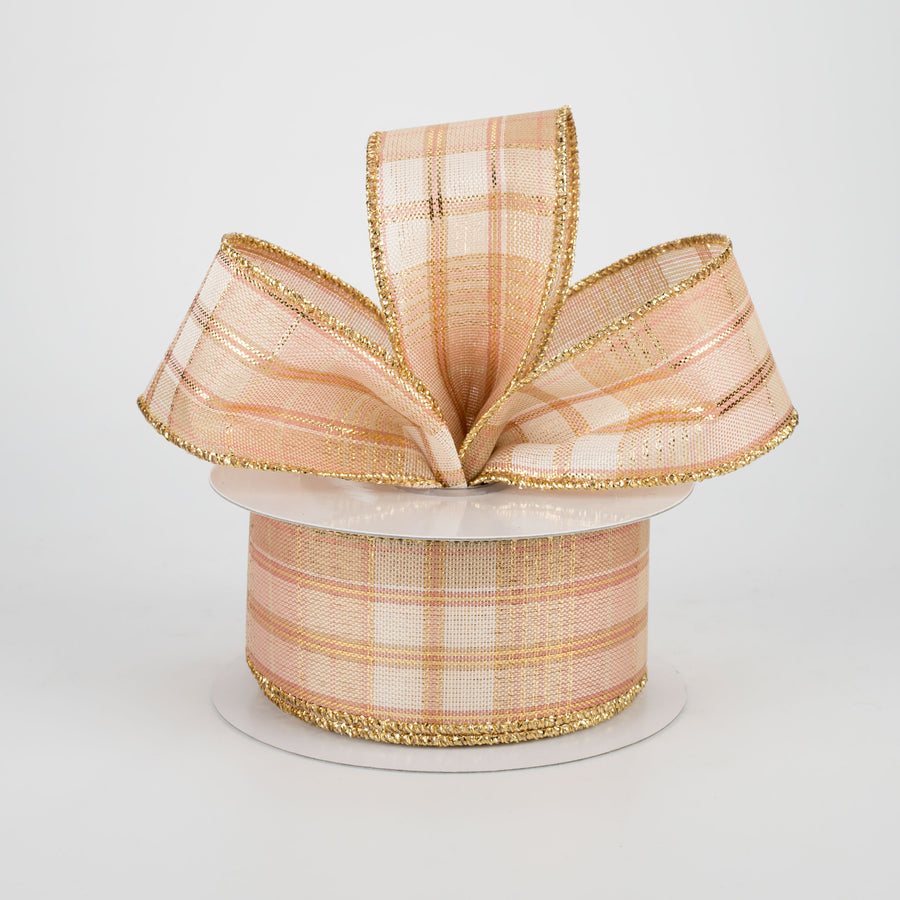 1.5" Metallic Plaid Ribbon: Rose Gold & Ivory (10 yards) Lifestyle Photo