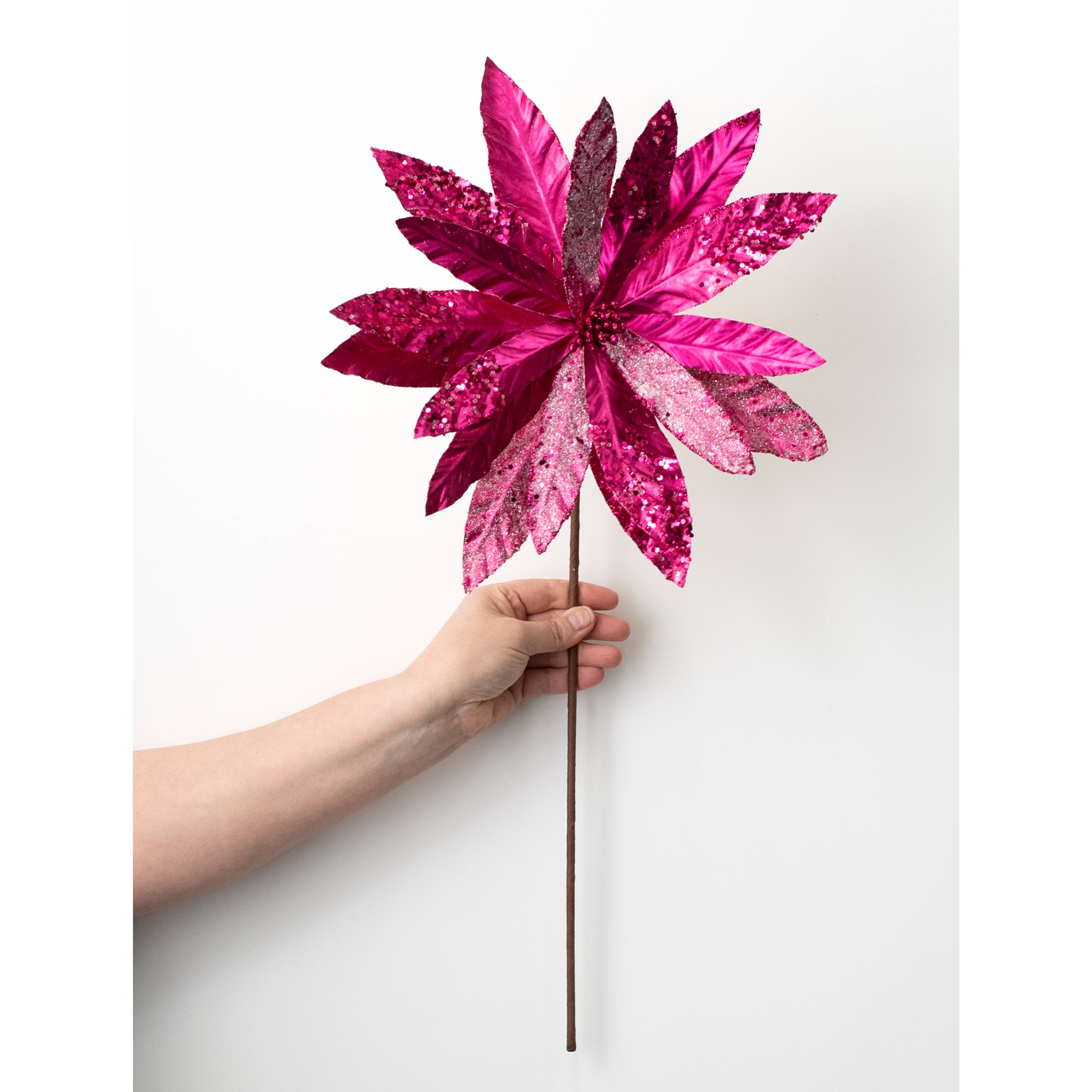 13" x 26" Metallic Poinsettia Stem: Fuchsia Pink detail photo 3