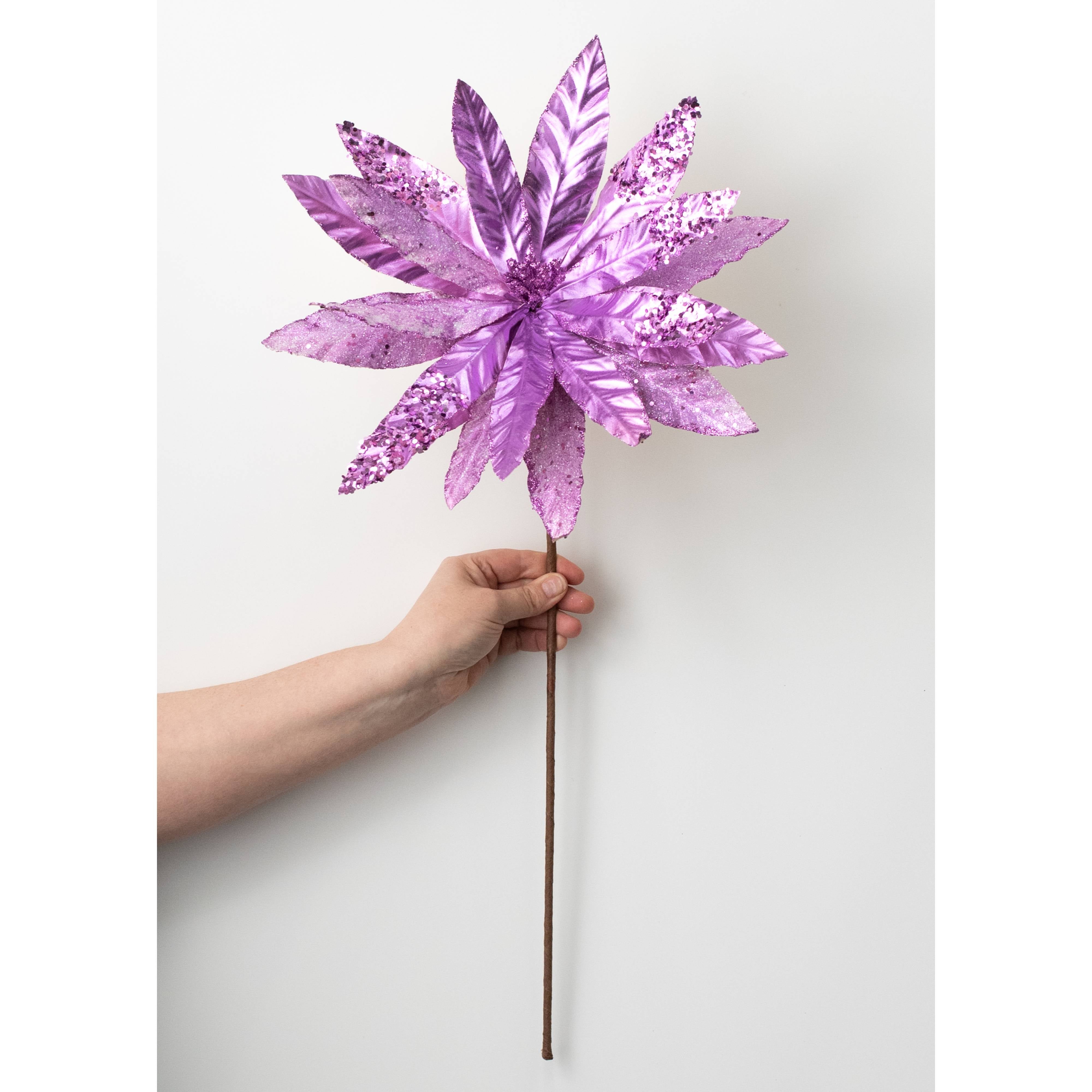 13" x 26" Metallic Poinsettia Stem: Lavender Purple detail photo 3