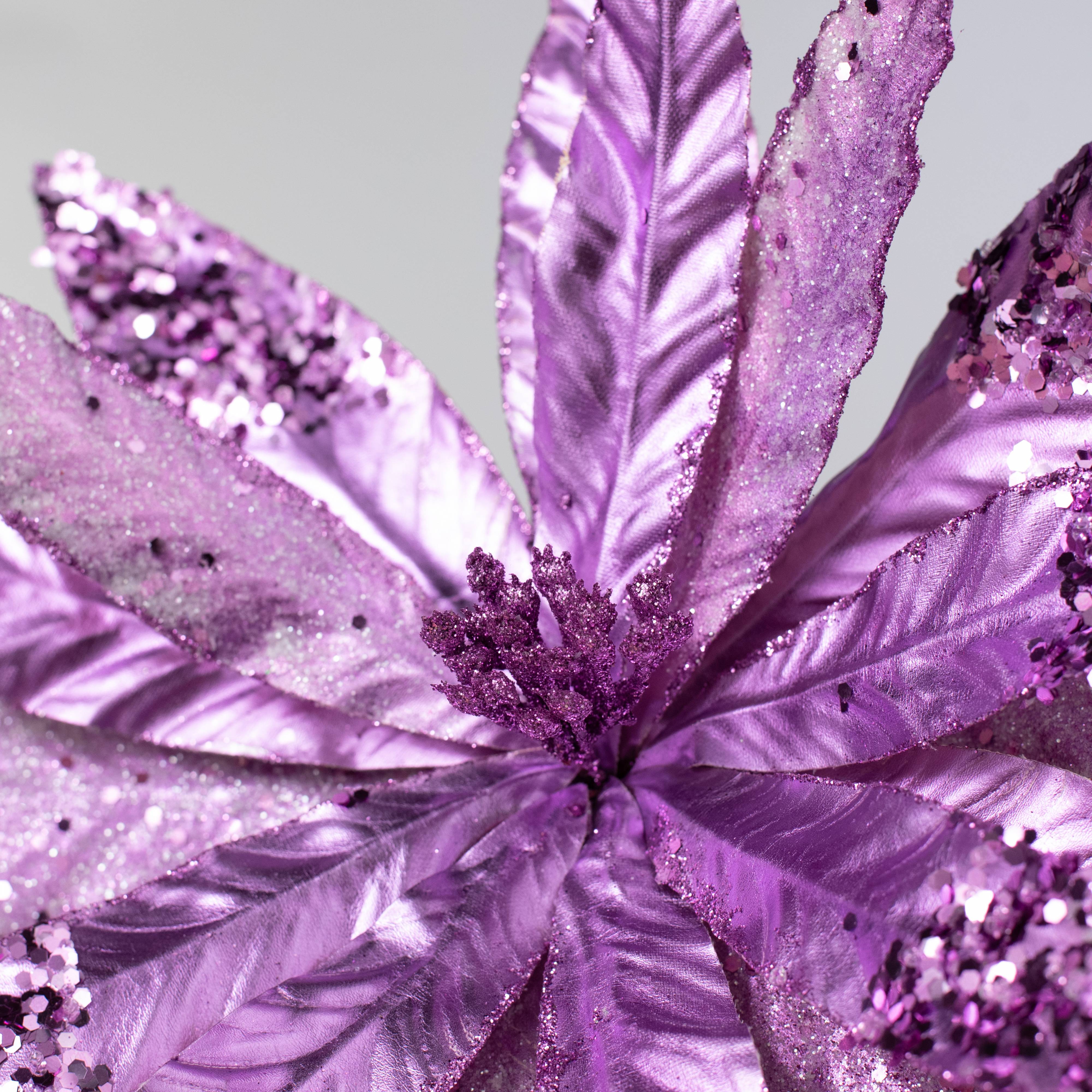 13" x 26" Metallic Poinsettia Stem: Lavender Purple detail photo 4