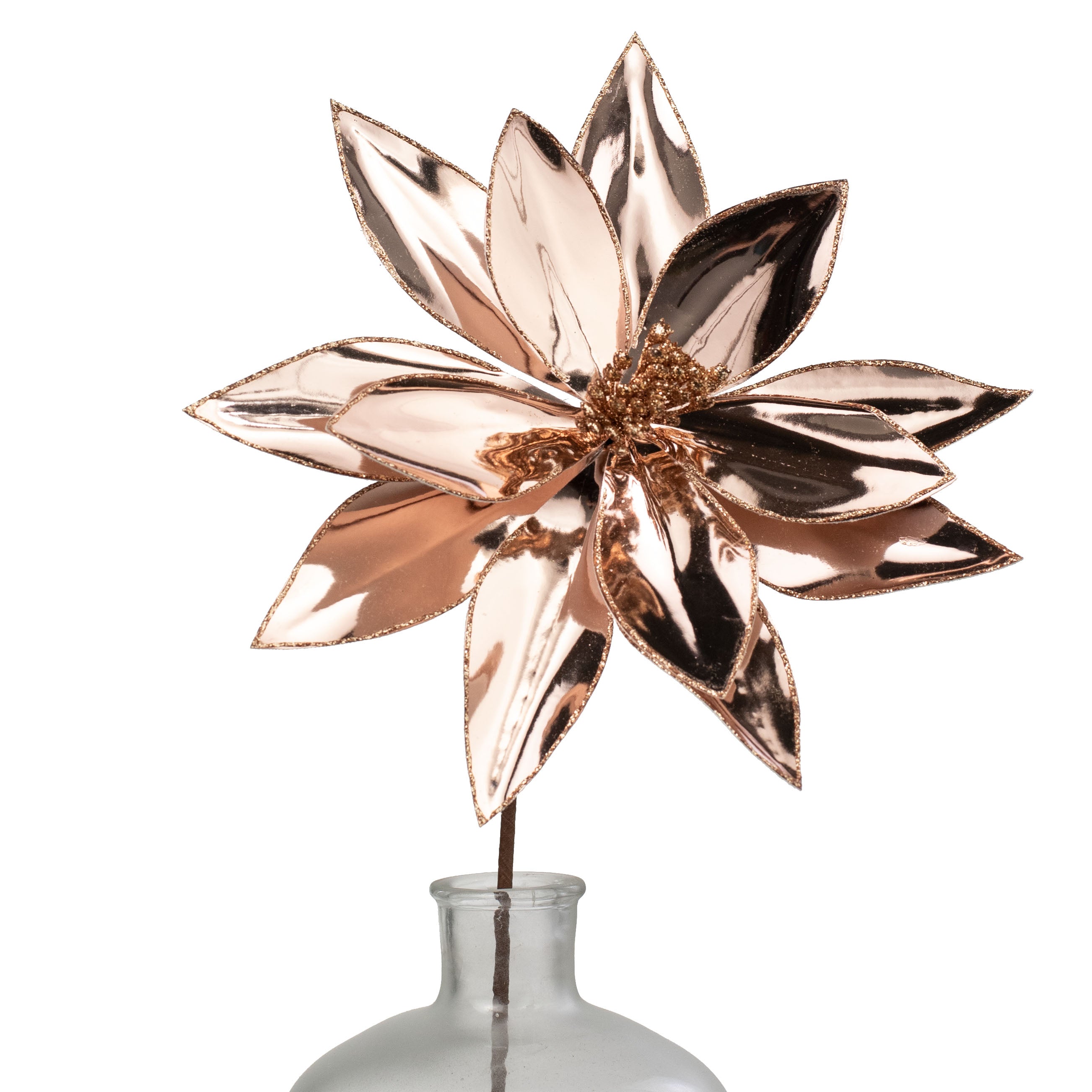 12" x 26" Metallic Poinsettia Stem: Mirror Rose Gold Item Number: 243808