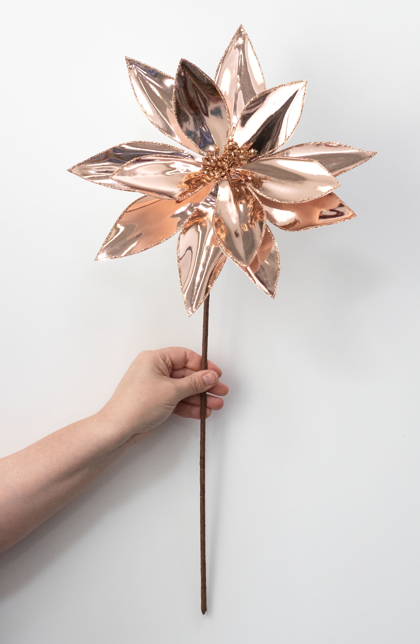 12" x 26" Metallic Poinsettia Stem: Mirror Rose Gold detail photo 3