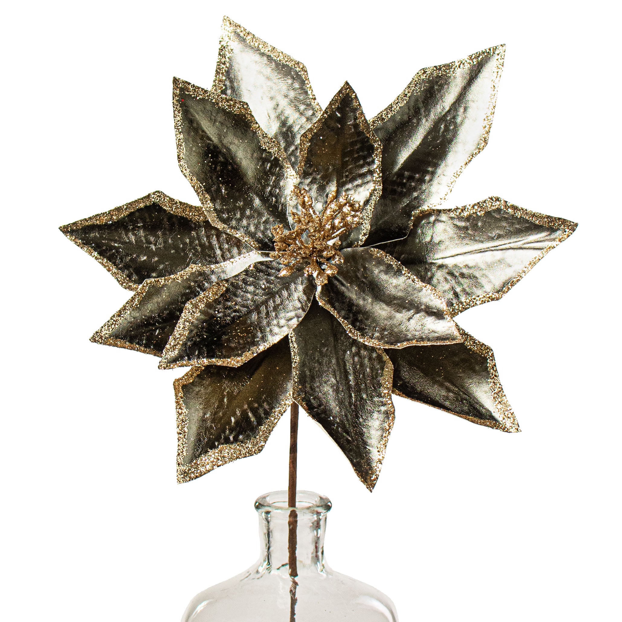 22" Metallic Poinsettia Stem: Smoke Grey Item Number: 158475