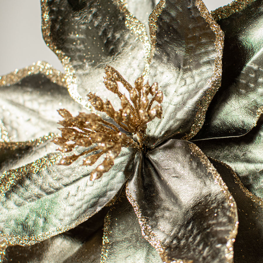 22" Metallic Poinsettia Stem: Smoke Grey Lifestyle Photo