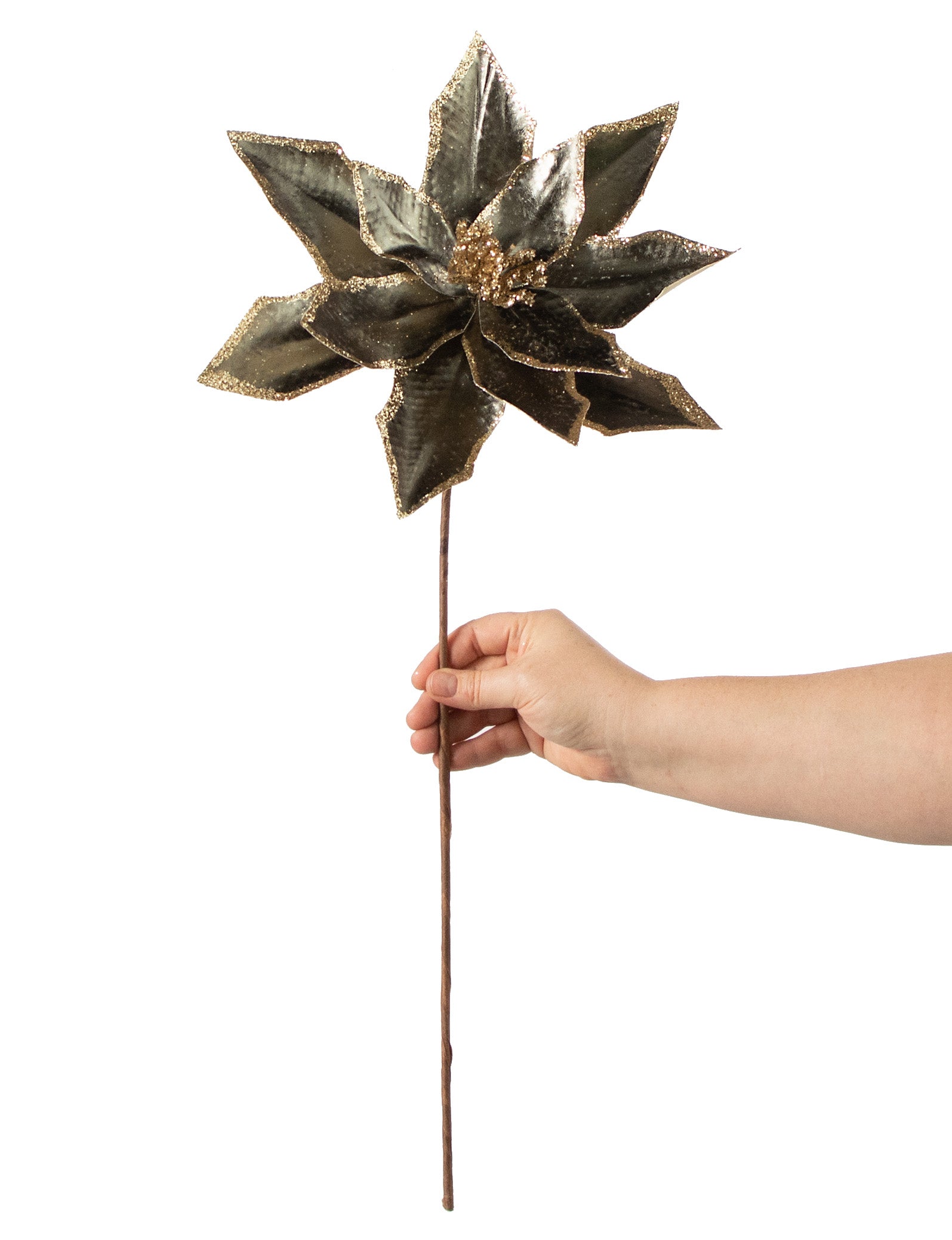 22" Metallic Poinsettia Stem: Smoke Grey detail photo 3