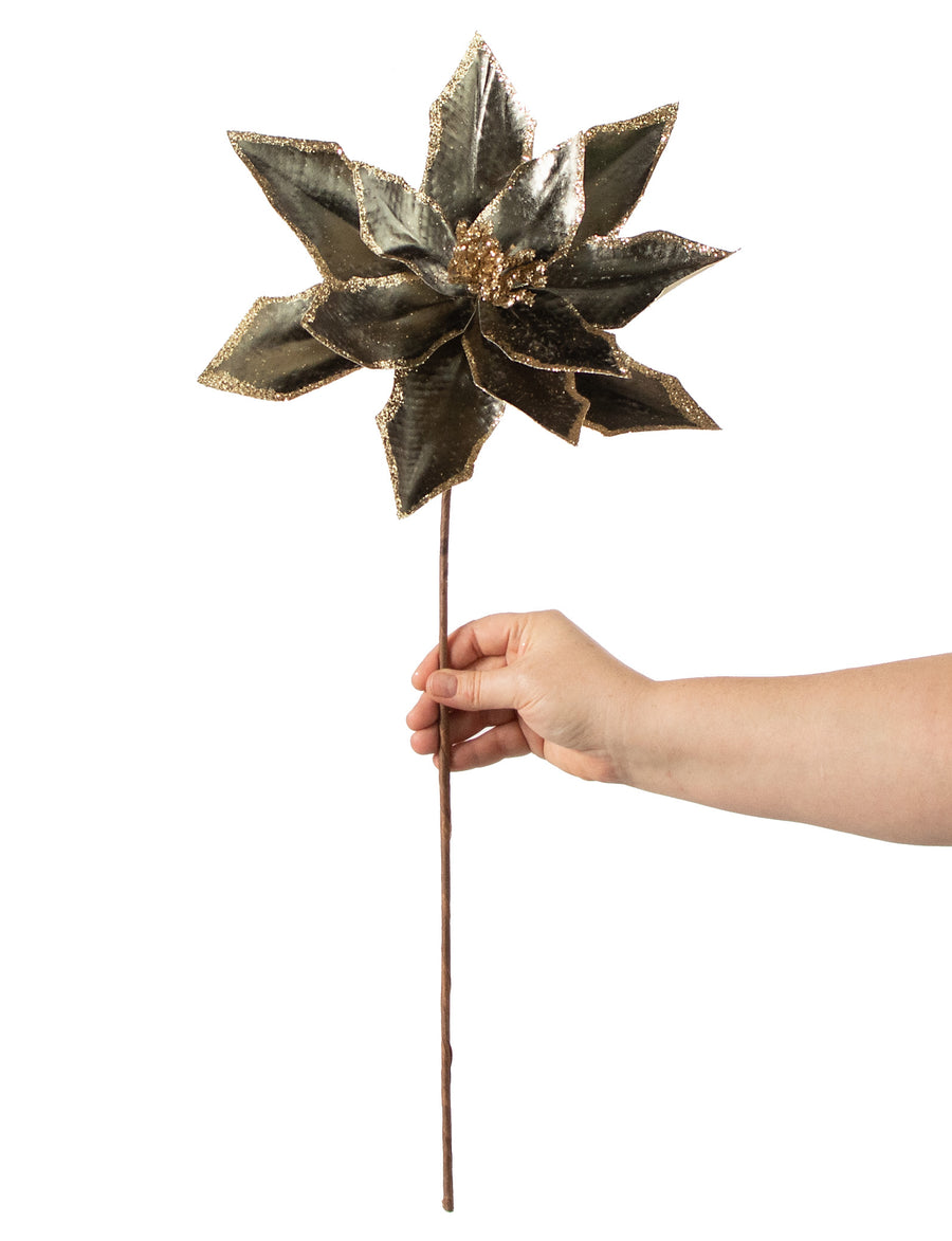 22" Metallic Poinsettia Stem: Smoke Grey detail photo 3