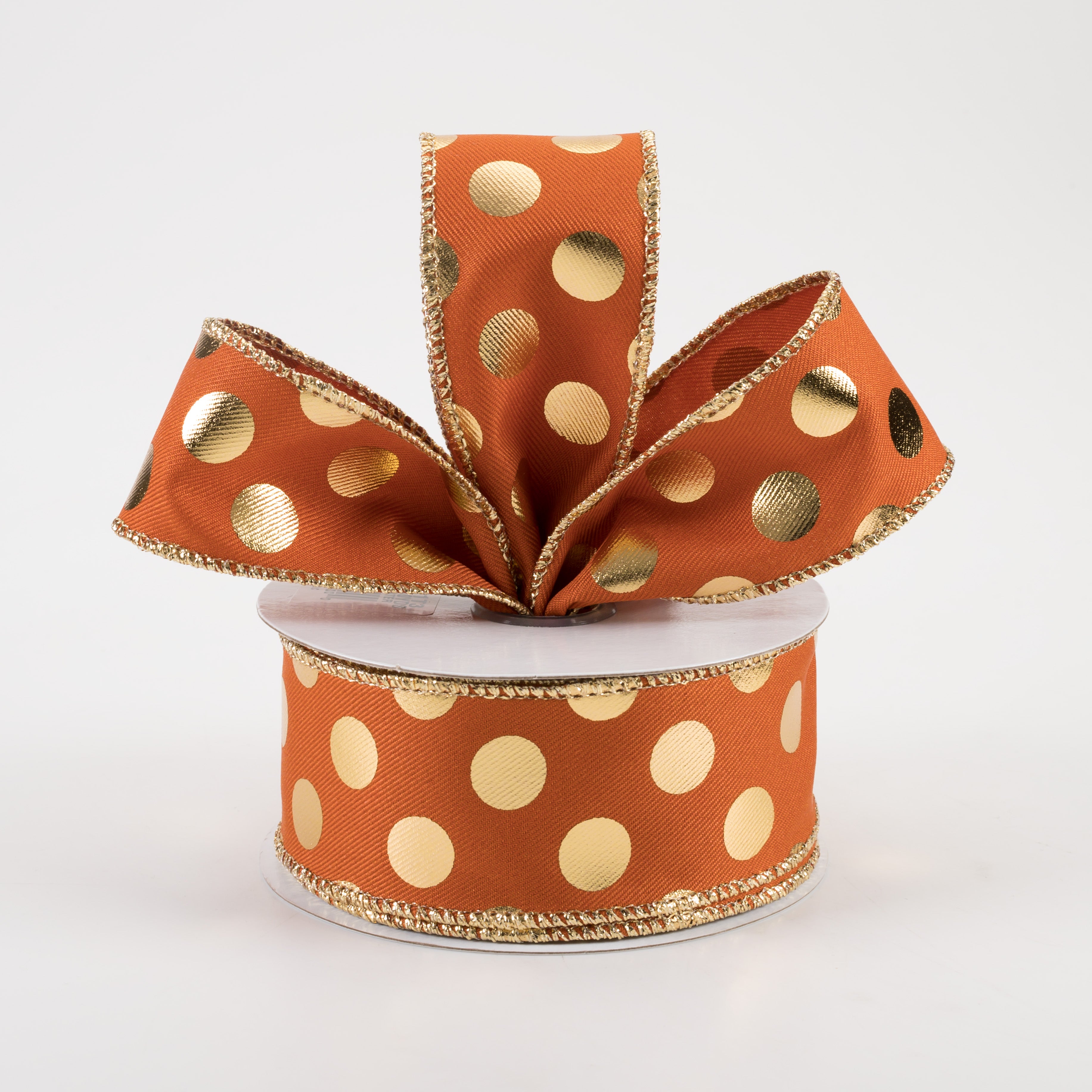 1.5" Metallic Polka Dots Ribbon: Autumn & Gold (10 Yards) Lifestyle Photo