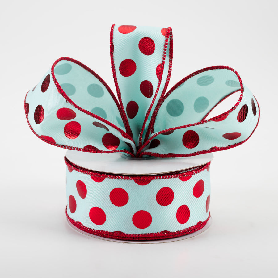 1.5" Metallic Polka Dots Ribbon: Ice Blue & Red (10 Yards) Lifestyle Photo