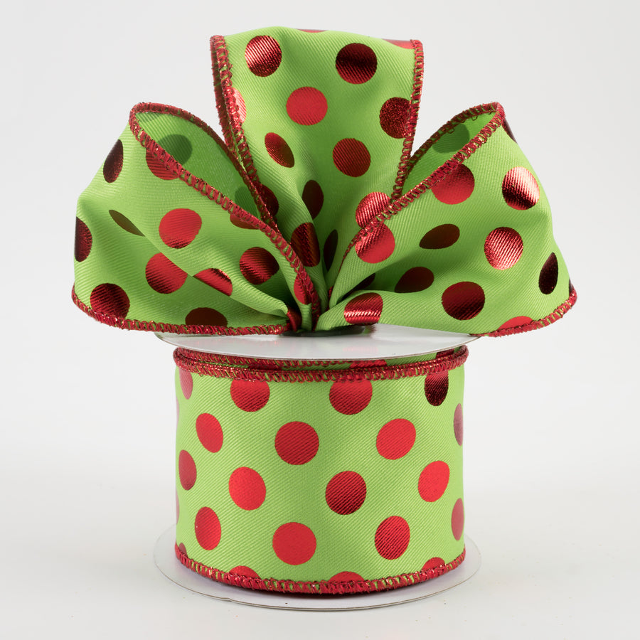 2.5" Metallic Polka Dots Ribbon: Lime Green & Red (10 Yards) Lifestyle Photo