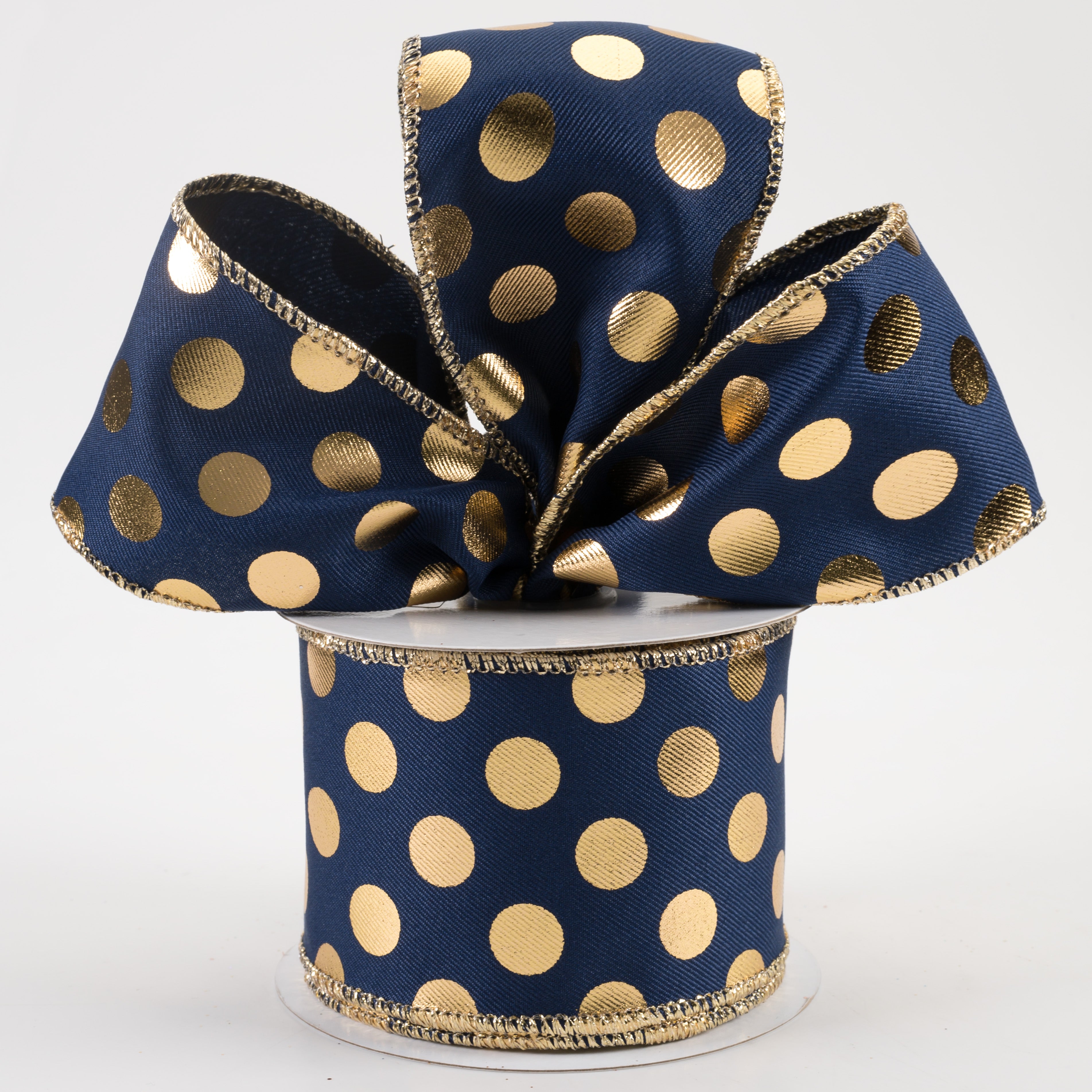 2.5" Metallic Polka Dots Ribbon: Navy Blue & Gold (10 Yards) Lifestyle Photo