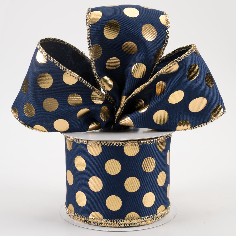 2.5" Metallic Polka Dots Ribbon: Navy Blue & Gold (10 Yards) Lifestyle Photo
