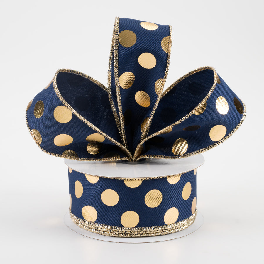 1.5" Metallic Polka Dots Ribbon: Navy Blue & Gold (10 Yards) Lifestyle Photo