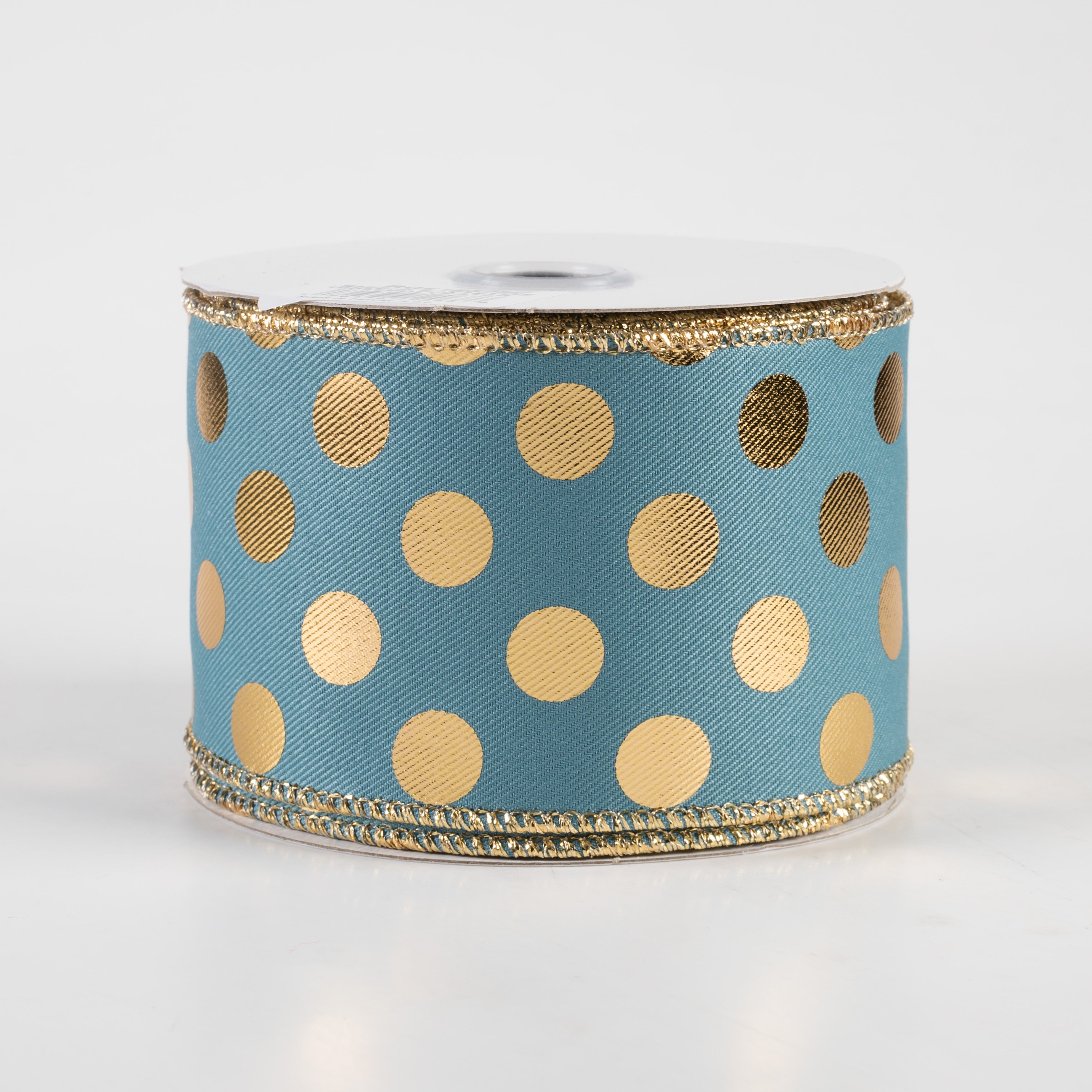 2.5" Metallic Polka Dots Ribbon: Smoke Blue & Gold (10 Yards)