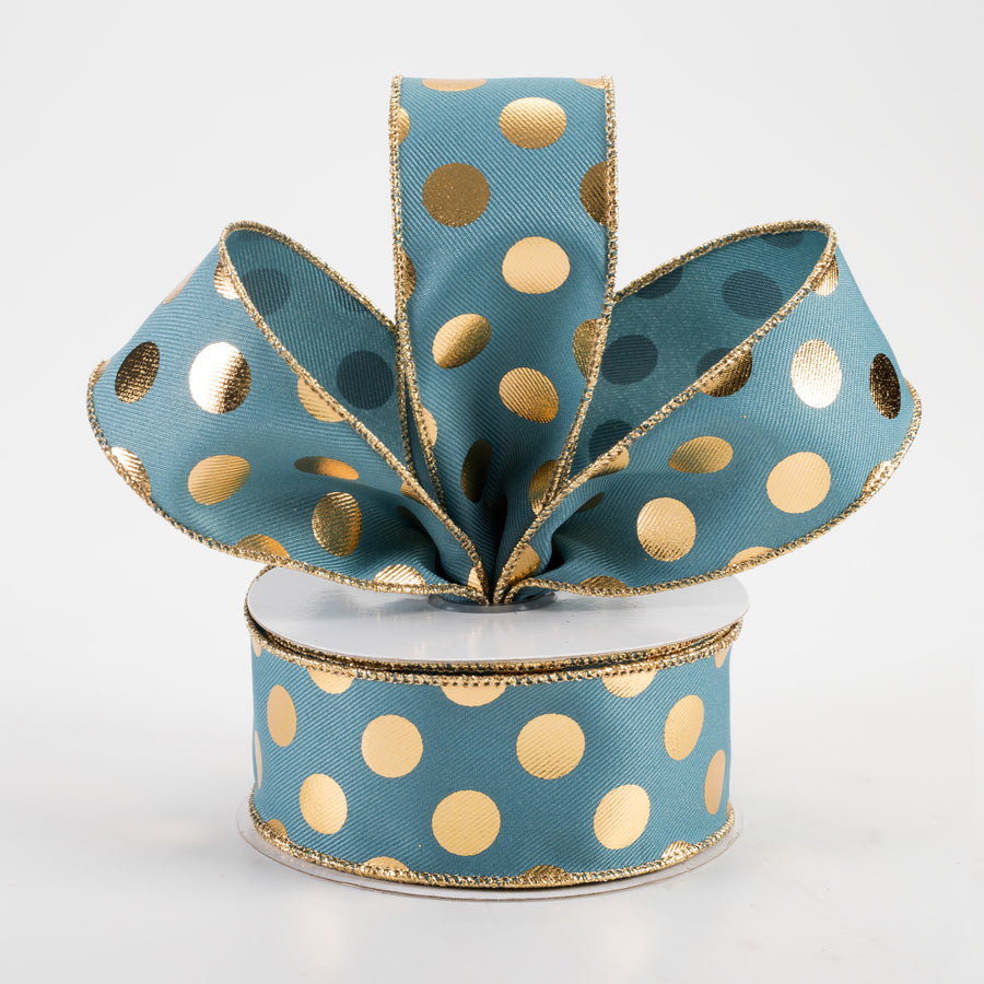 1.5" Metallic Polka Dots Ribbon: Smoke Blue & Gold (10 Yards) Lifestyle Photo