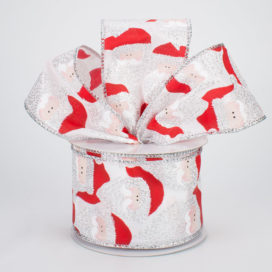 2.5" Metallic Silver Santa Faces Ribbon (10 Yards) Lifestyle Photo