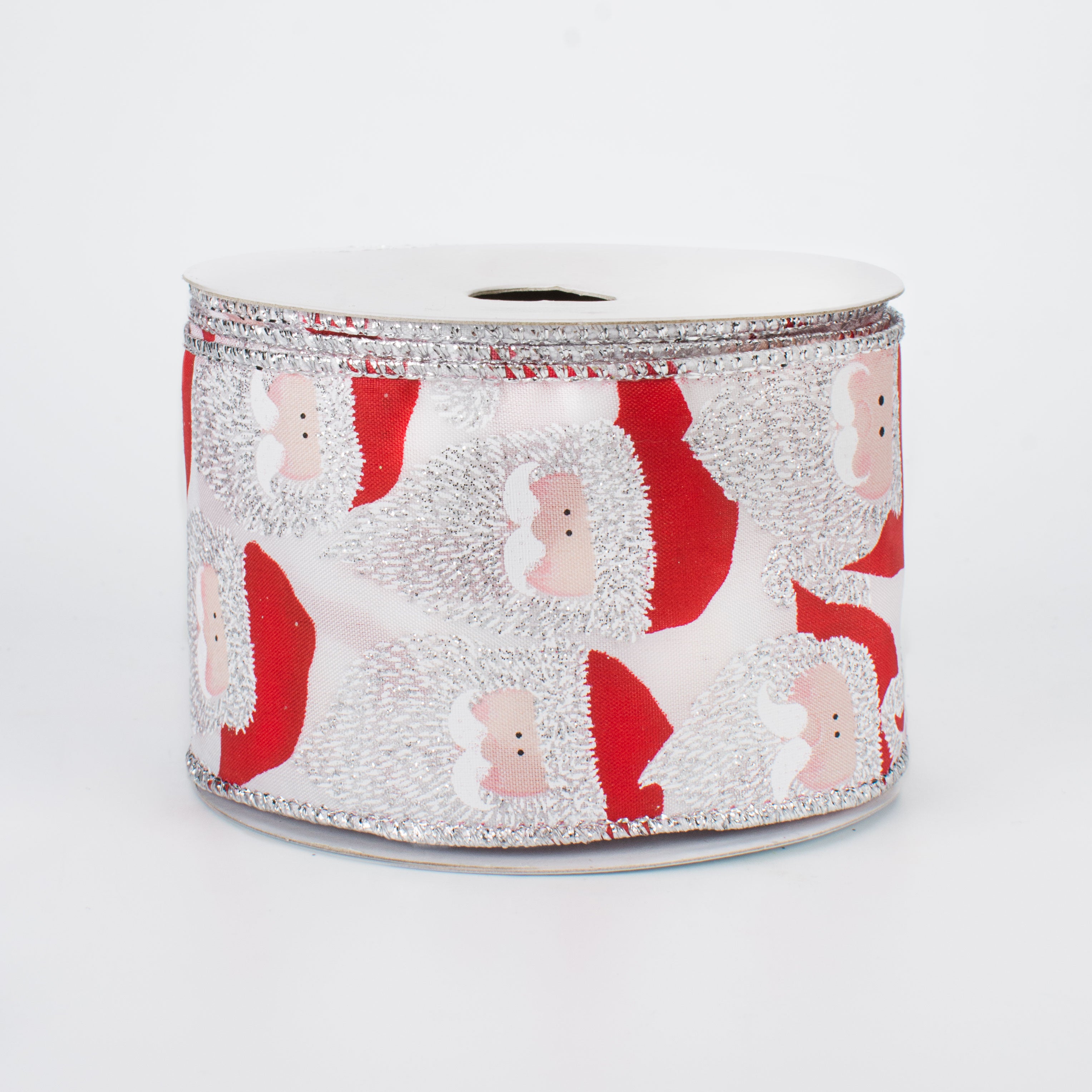 2.5" Metallic Silver Santa Faces Ribbon (10 Yards)