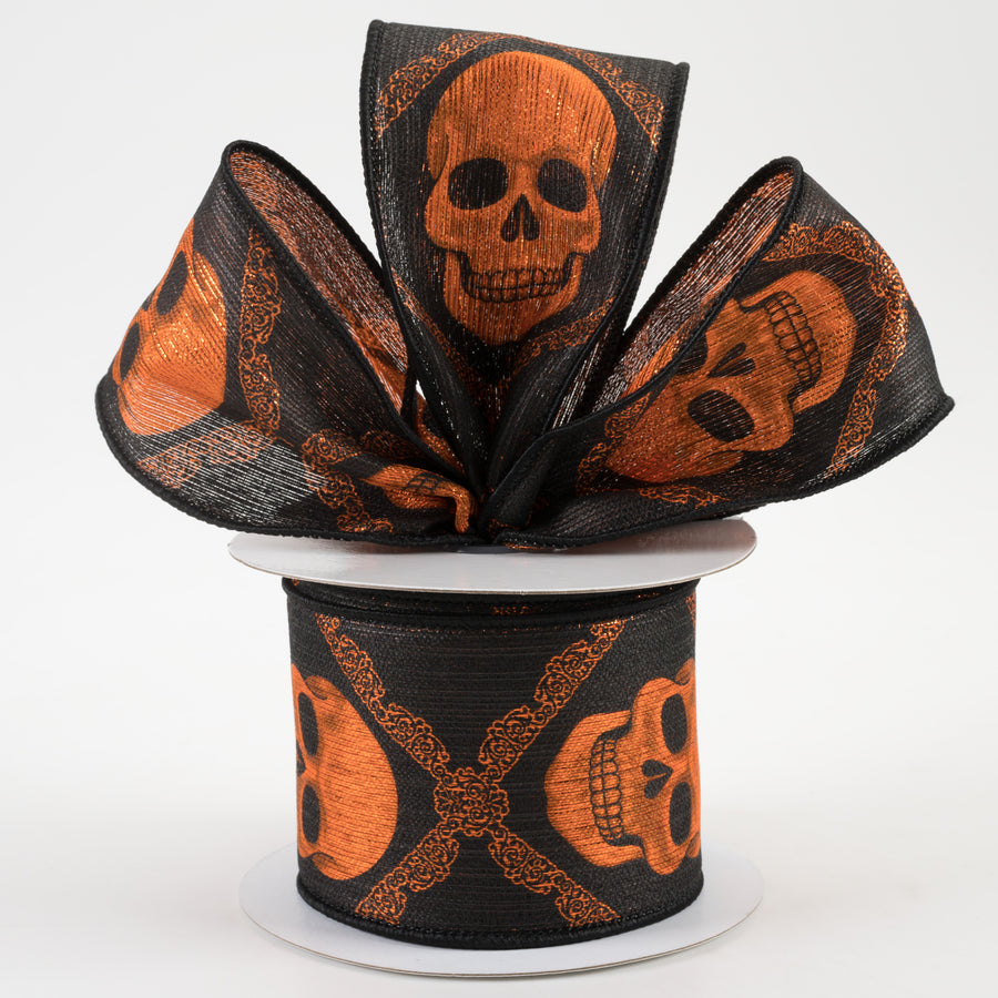 2.5" Metallic Skulls Ribbon: Black & Orange (10 Yards) Lifestyle Photo