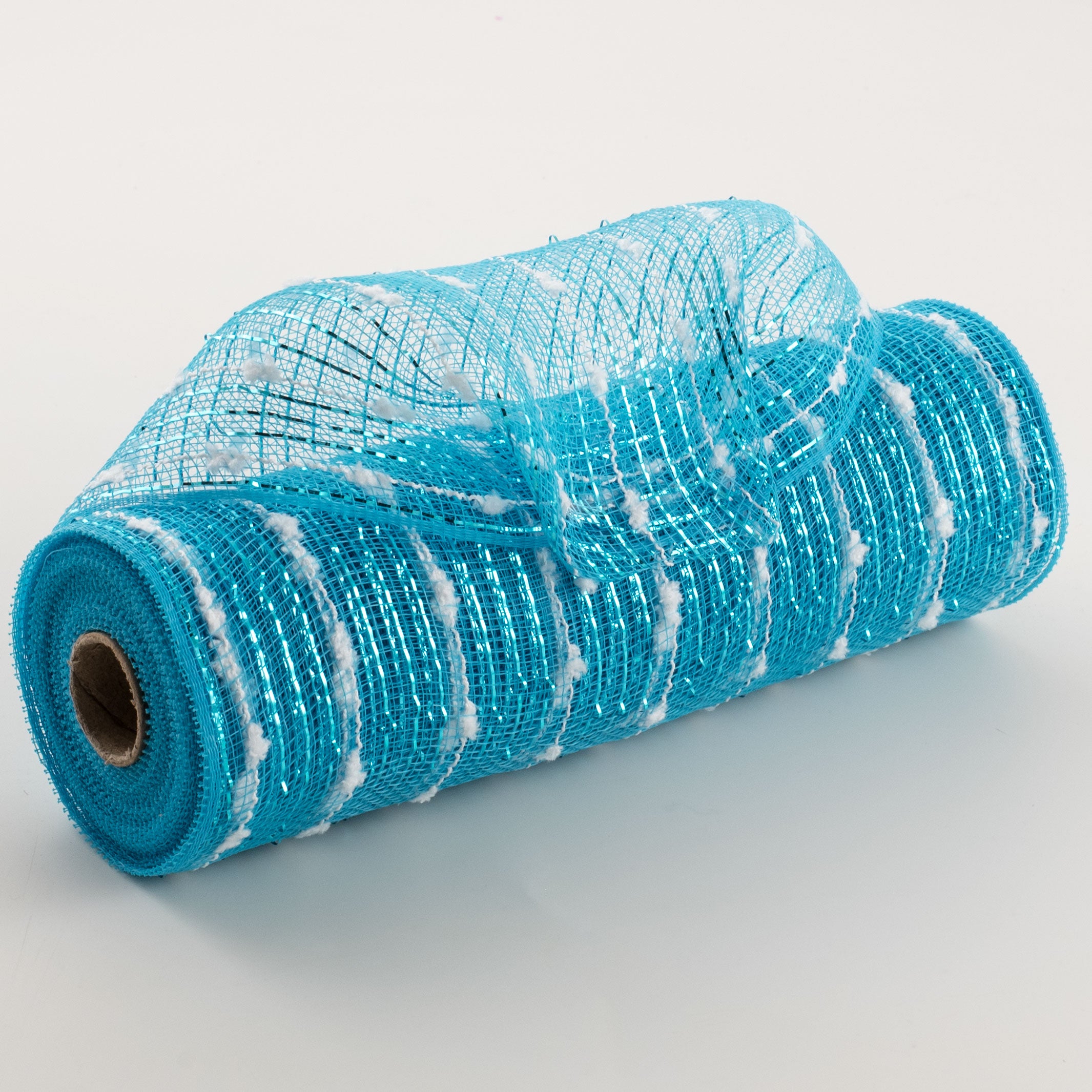 10" Metallic Snowball Deco Mesh: Turquoise & White (10 Yards) Item Number: RY820067