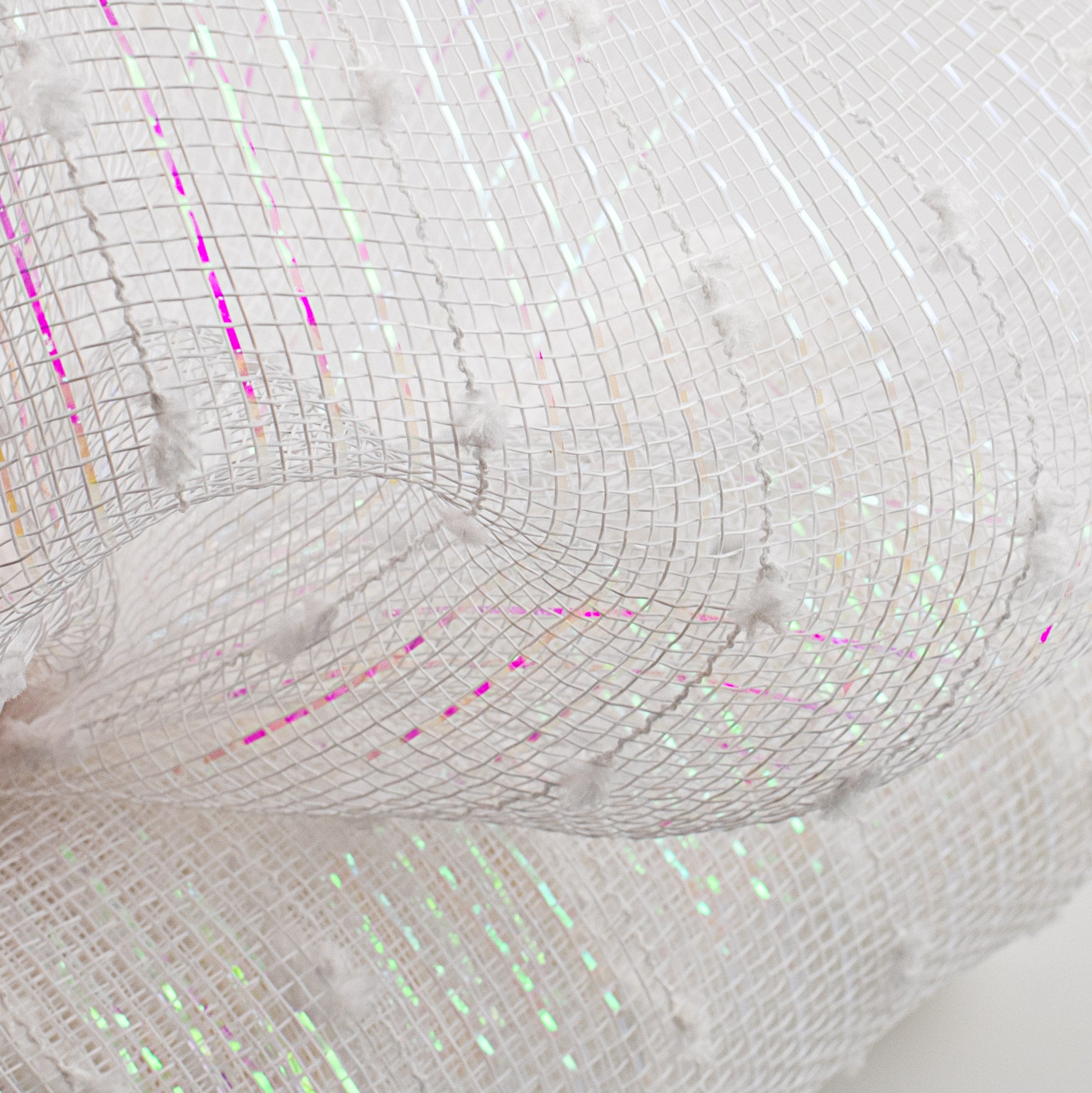 10" Metallic Snowball Deco Mesh: White Iridescent (10 Yards) Lifestyle Photo