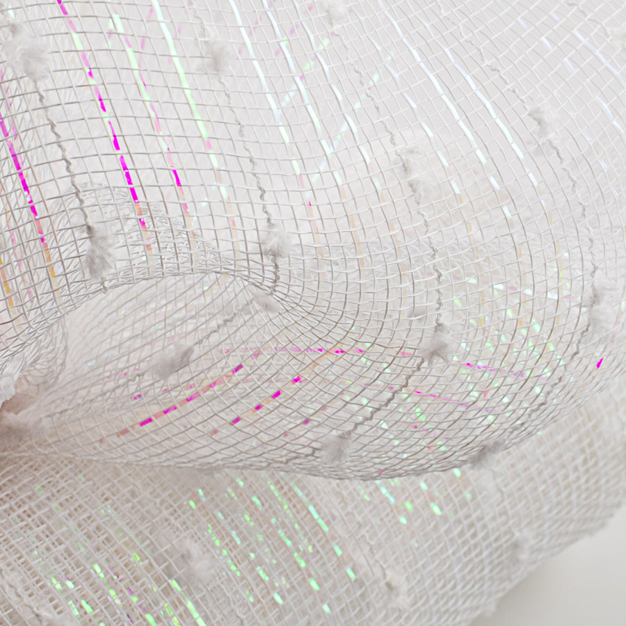 10" Metallic Snowball Deco Mesh: White Iridescent (10 Yards) Lifestyle Photo