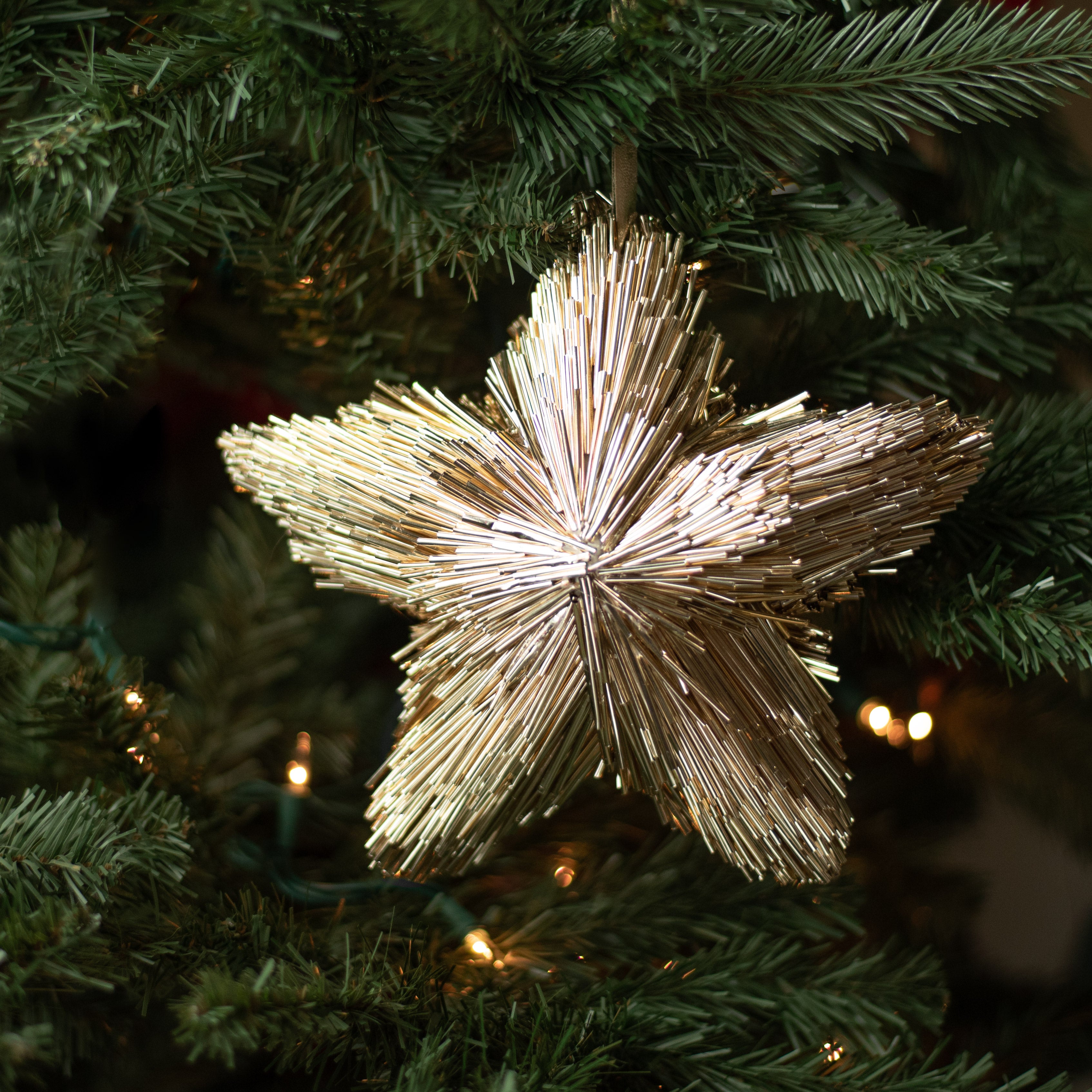 8" Metallic Sparkle Star Ornament: Champagne Gold Lifestyle Photo