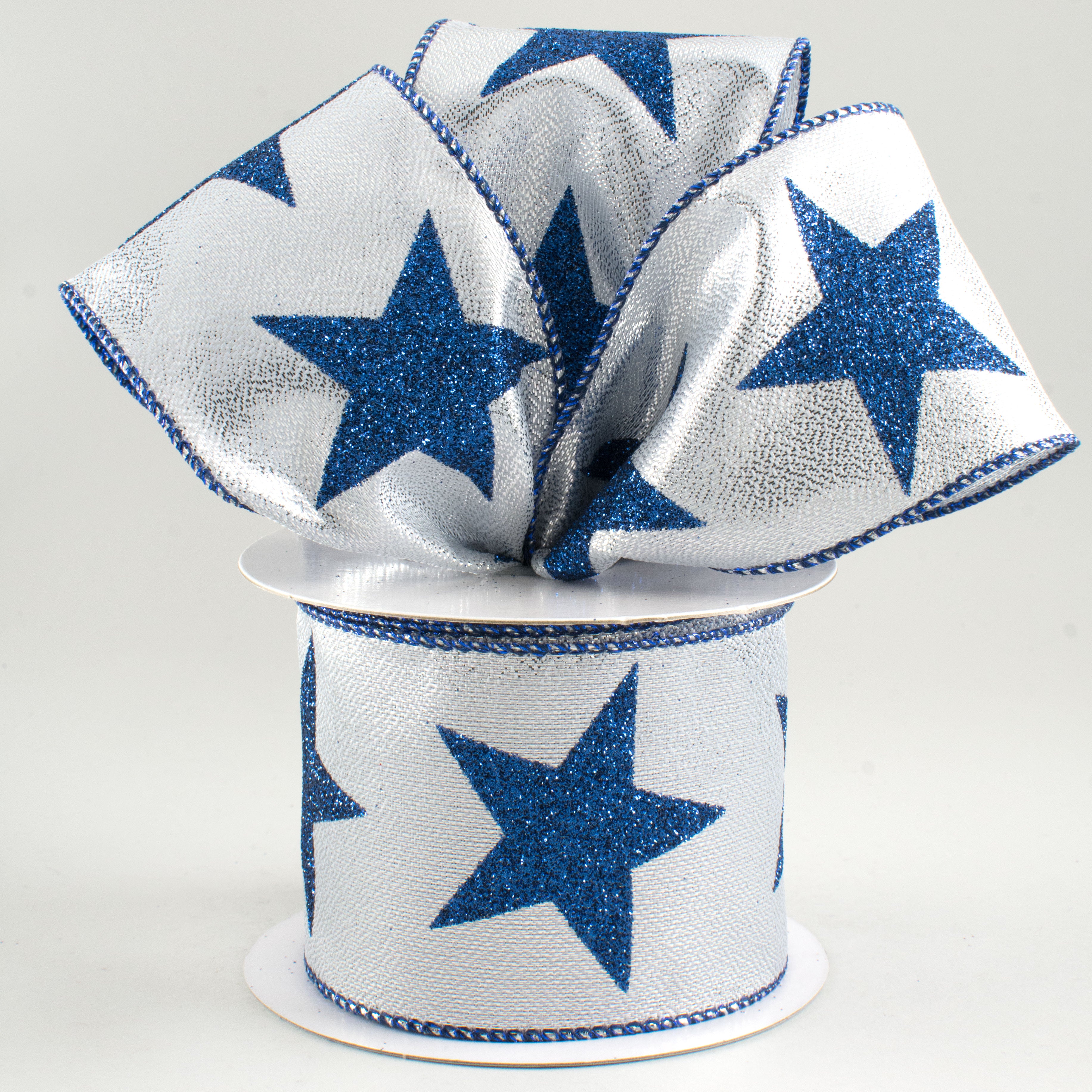 2.5" Metallic Star Ribbon: Silver & Navy (10 Yards) Lifestyle Photo