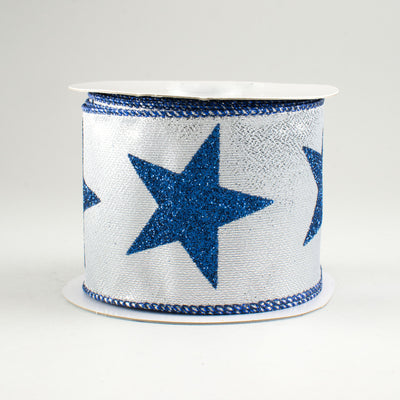 2.5" Metallic Star Ribbon: Silver & Navy (10 Yards)