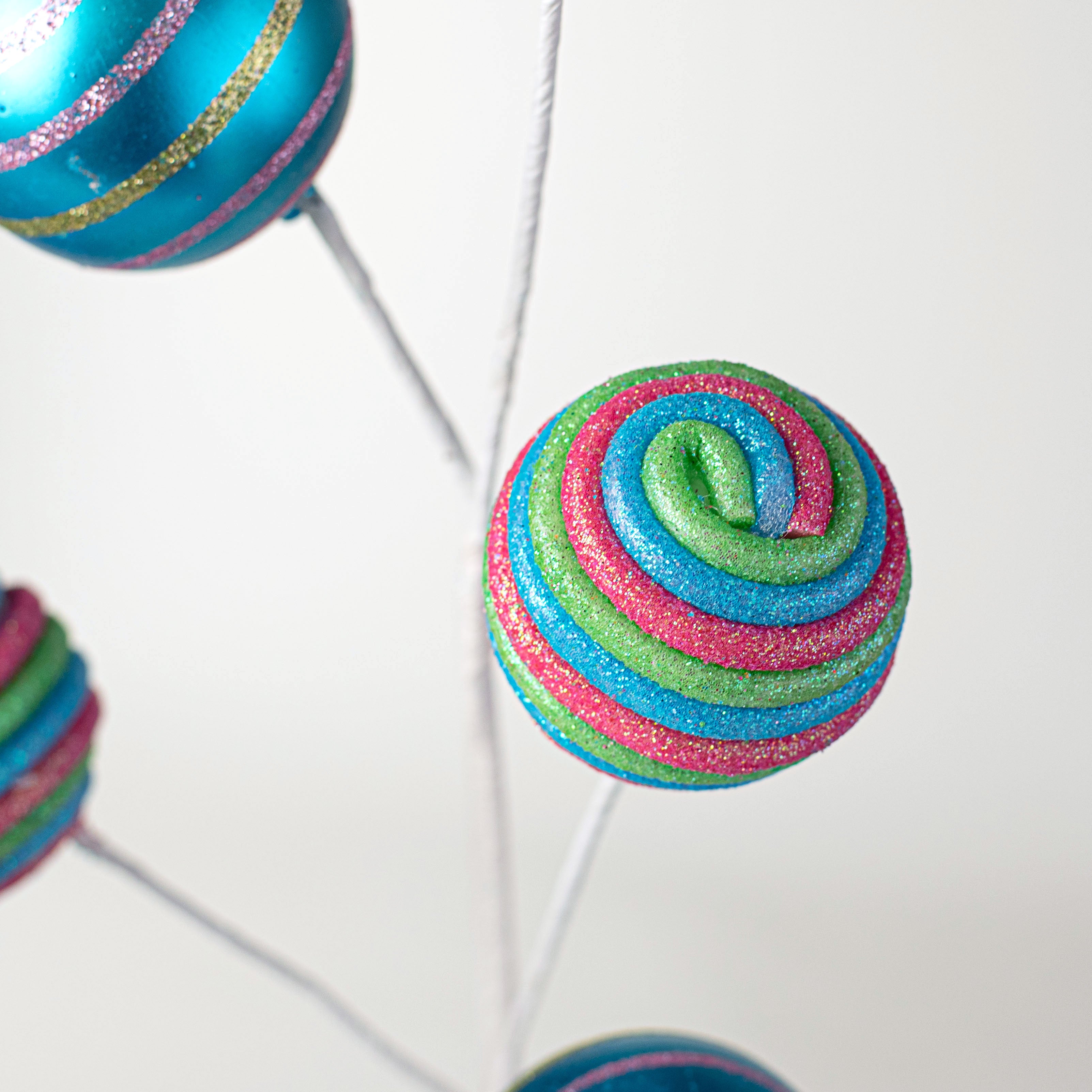 25" Metallic Stripe Glitter Ball Spray: Blue & Green Lifestyle Photo