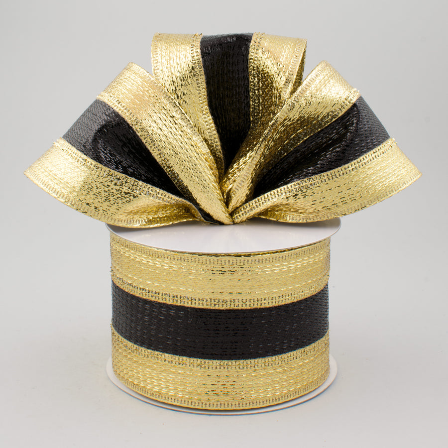2.5" Metallic Stripe Ribbon: Black & Gold (10 Yards) Lifestyle Photo